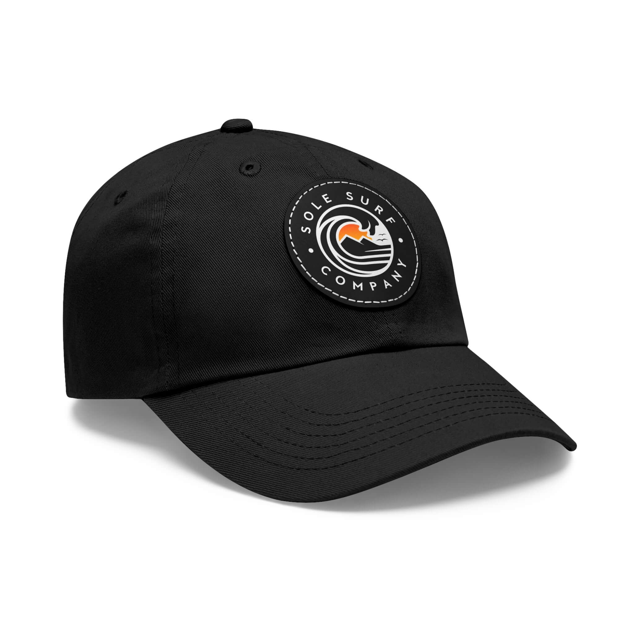 Black Dad Hat with Sole Surf Company logo, perfect for casual outings and outdoor activities.