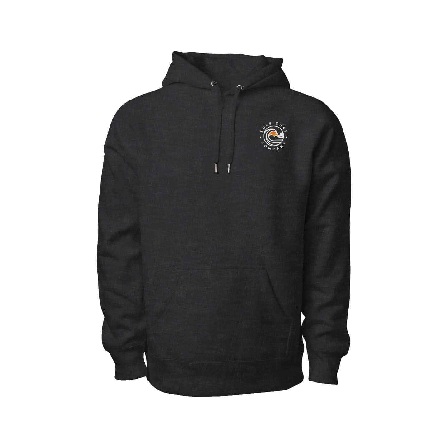 Men's premium black hoodie featuring a logo, perfect for outdoor activities and casual wear.