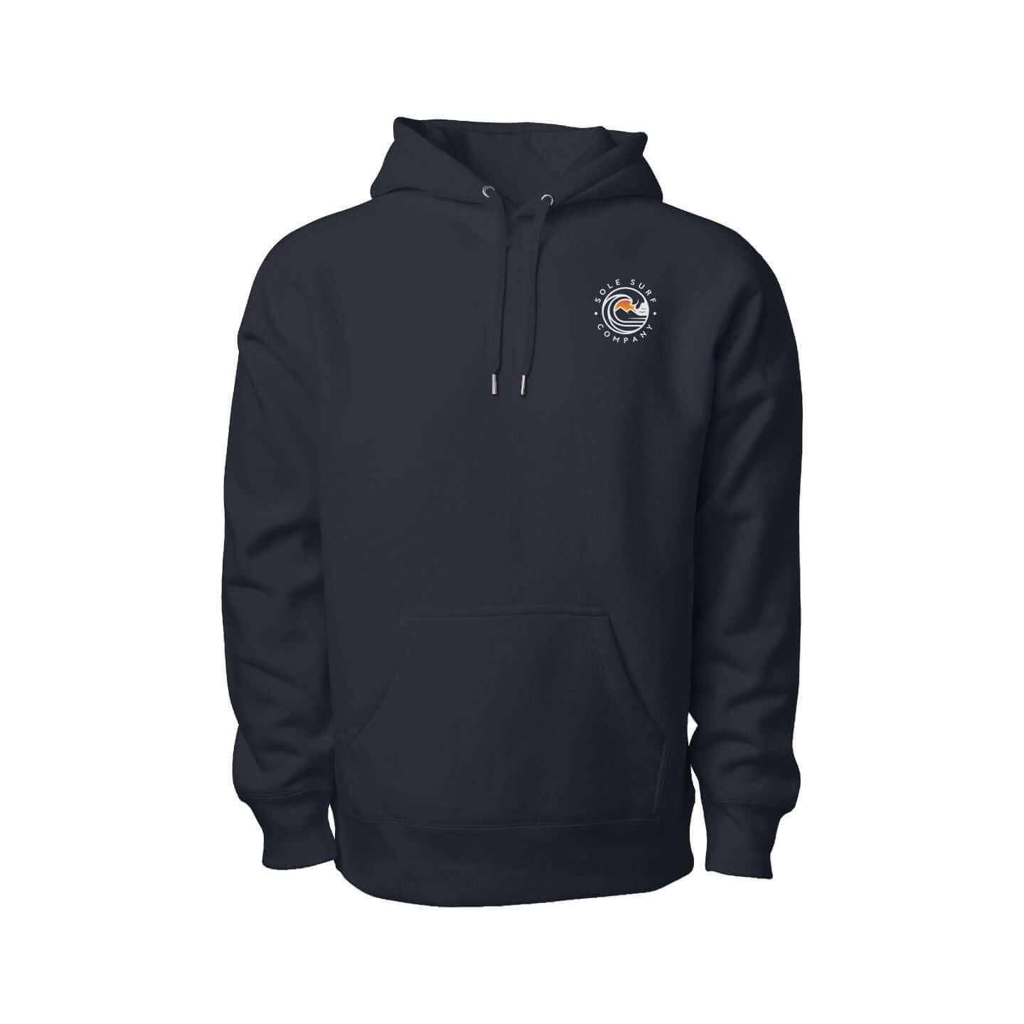 Men's SSC Premium Hoodie in navy blue, featuring a logo, perfect for outdoor activities and casual wear.