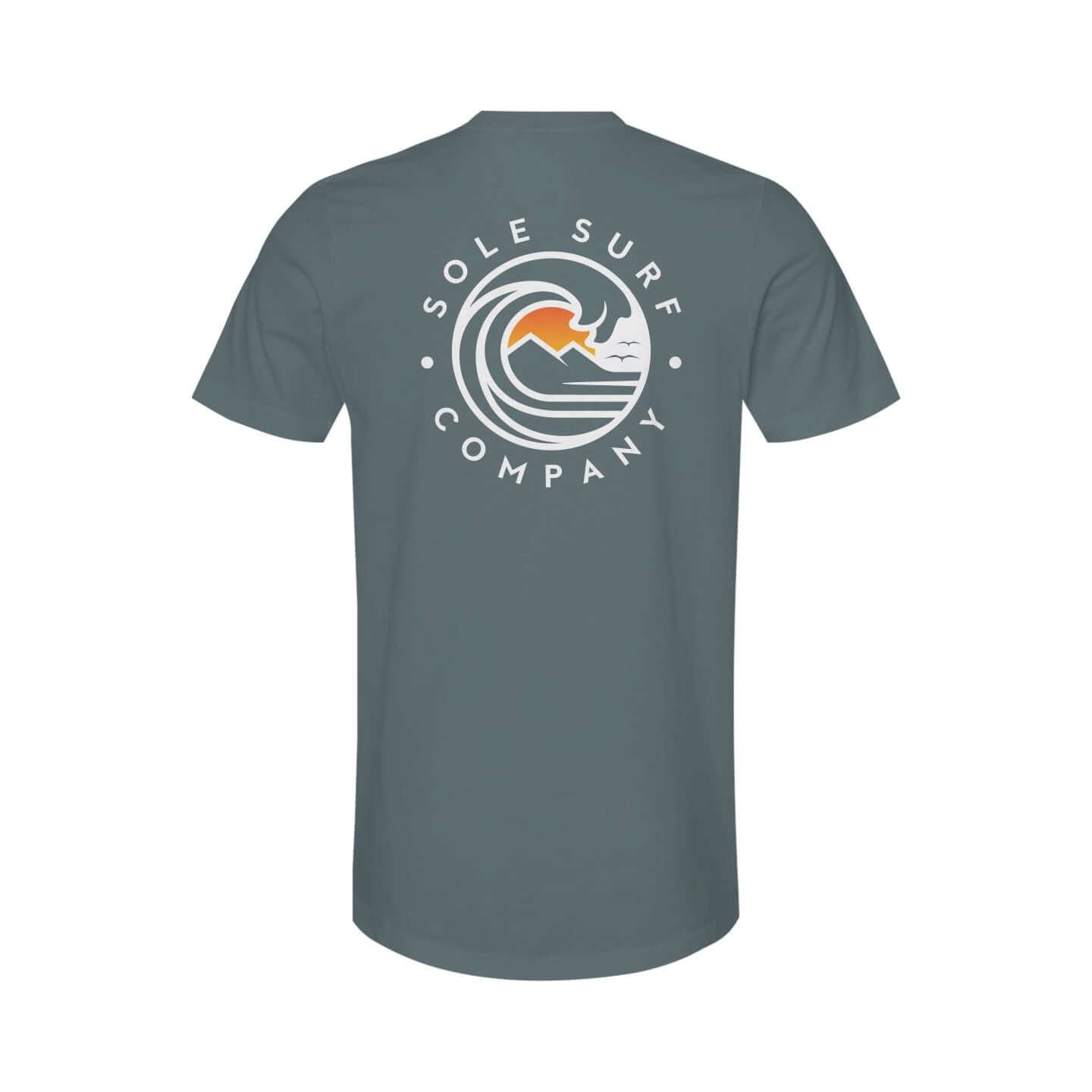 Sole Surf Company premium cotton t-shirt in grey showcasing a wave design on the back.