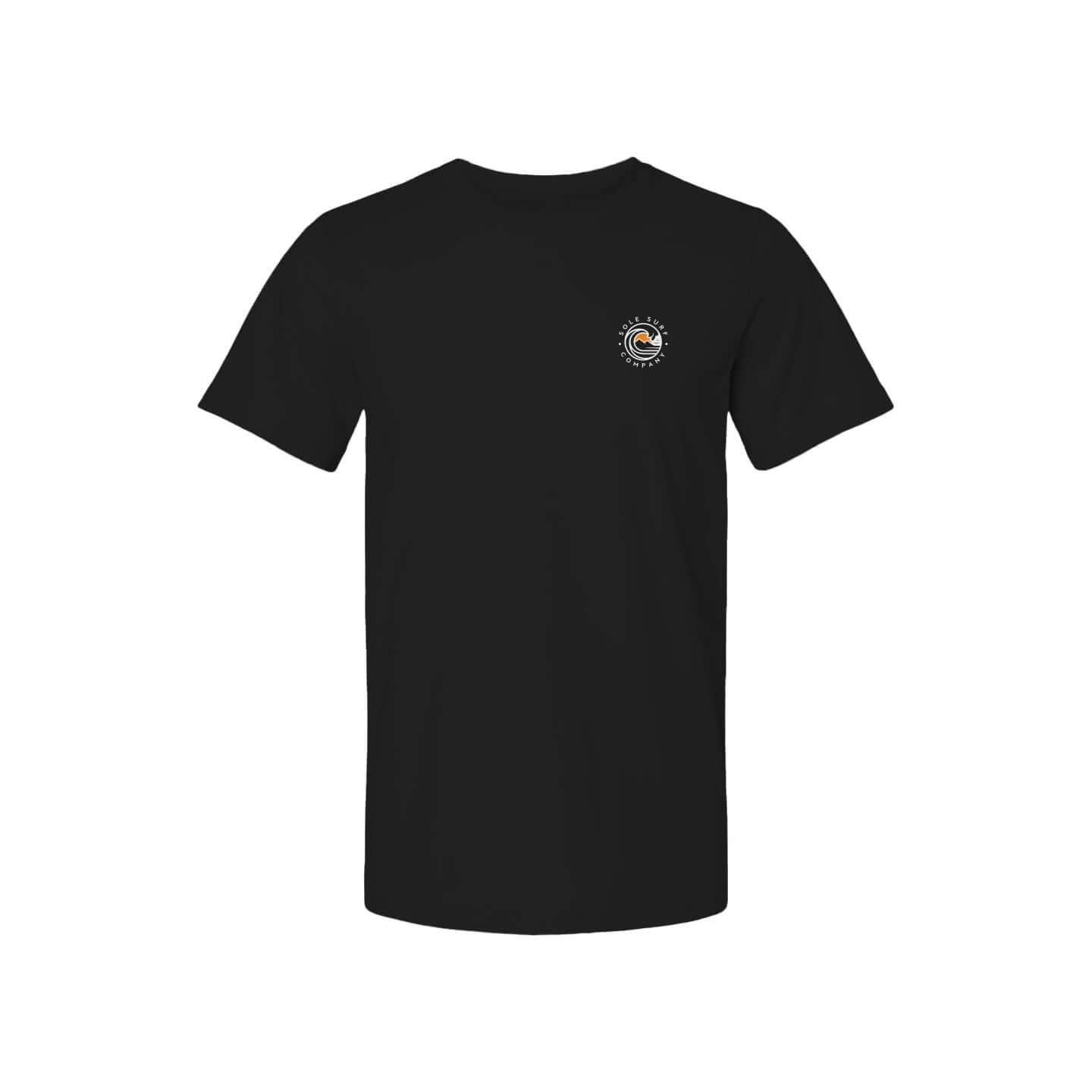 Black T-Shirt with beachy logo, ideal for summer, surfing, and casual wear.