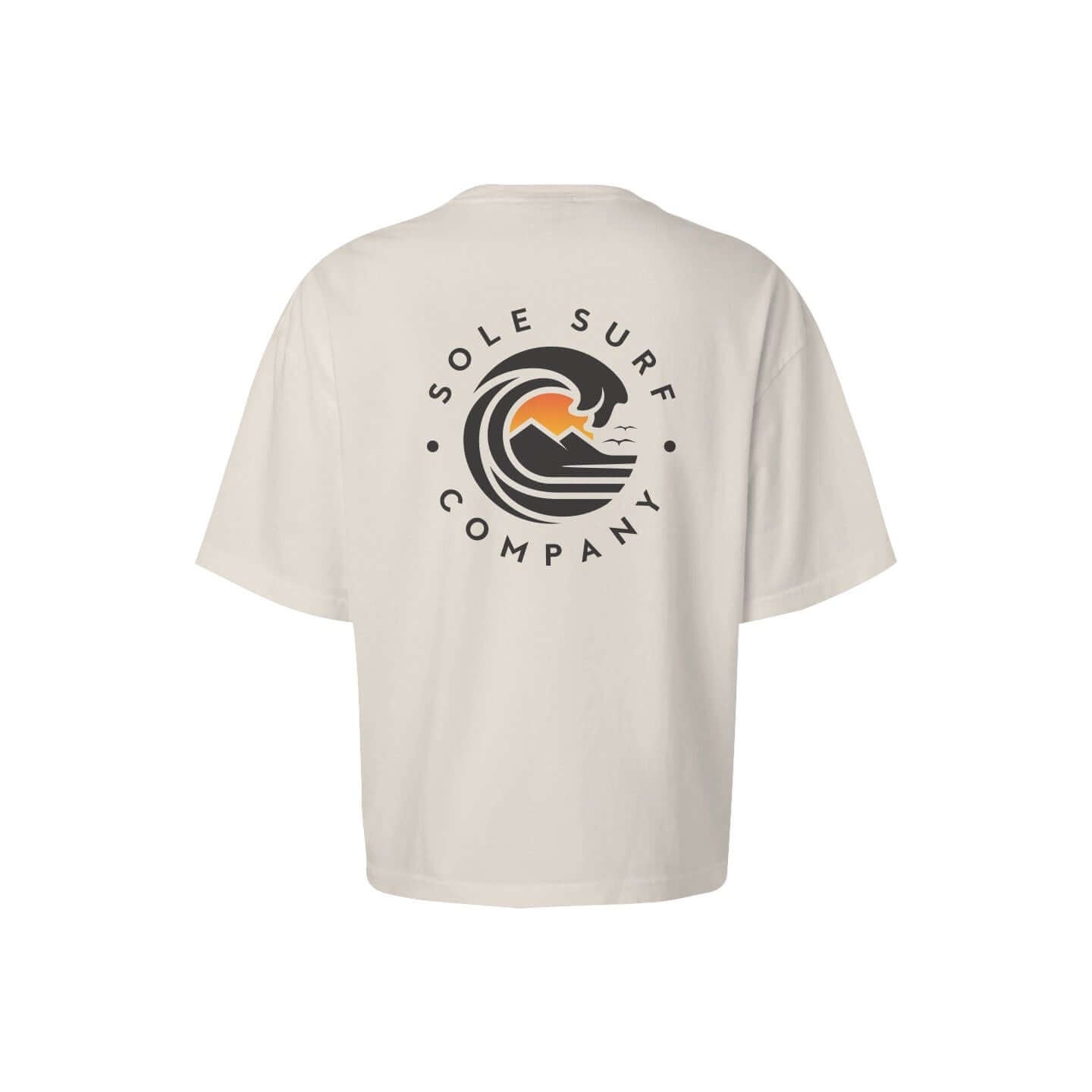 Women's boxy tee featuring a wave logo design from Sole Surf Company, perfect for casual wear.