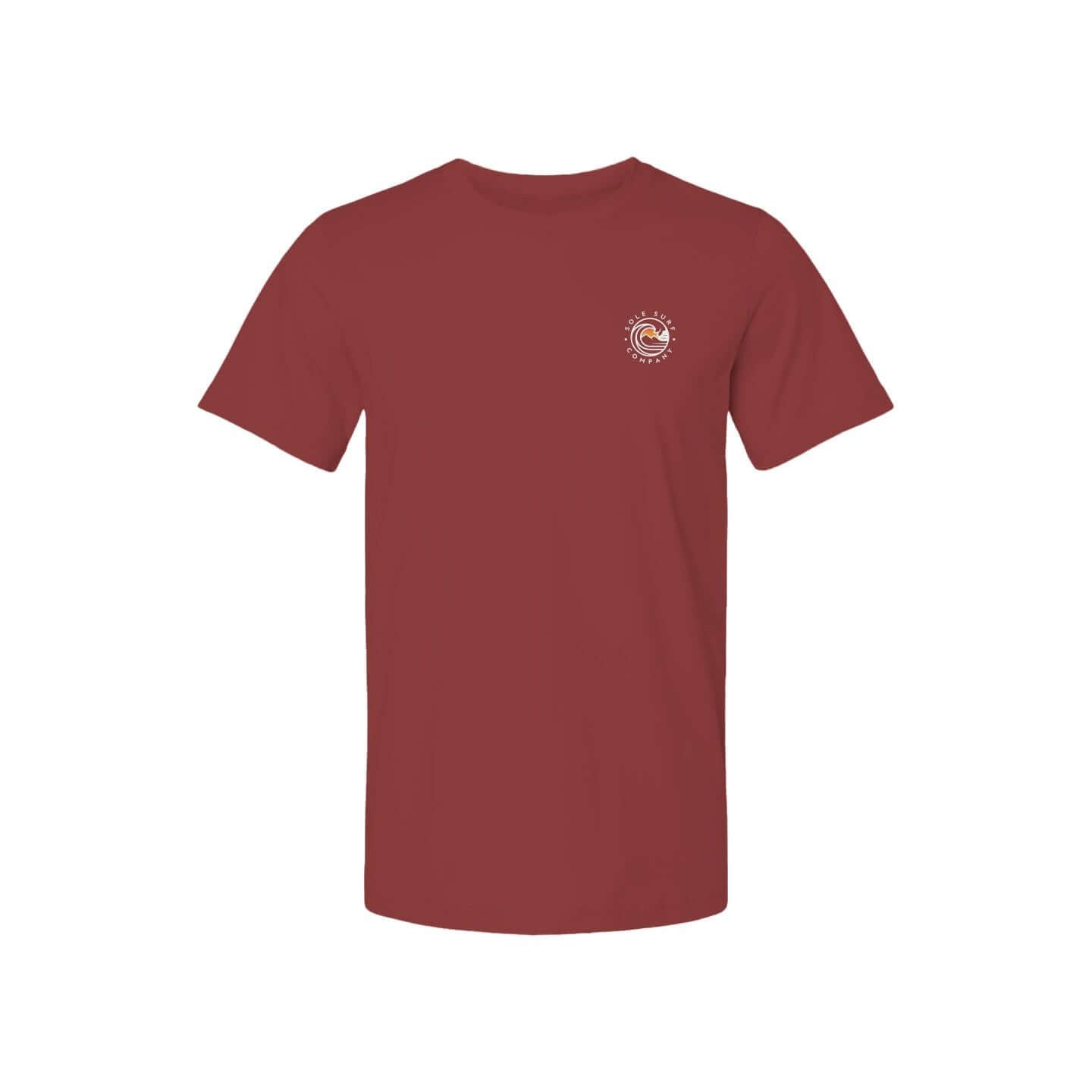 Men's SSC Light Logo t-shirt in rust color, featuring Sole Surf Company logo, perfect for beach lovers.
