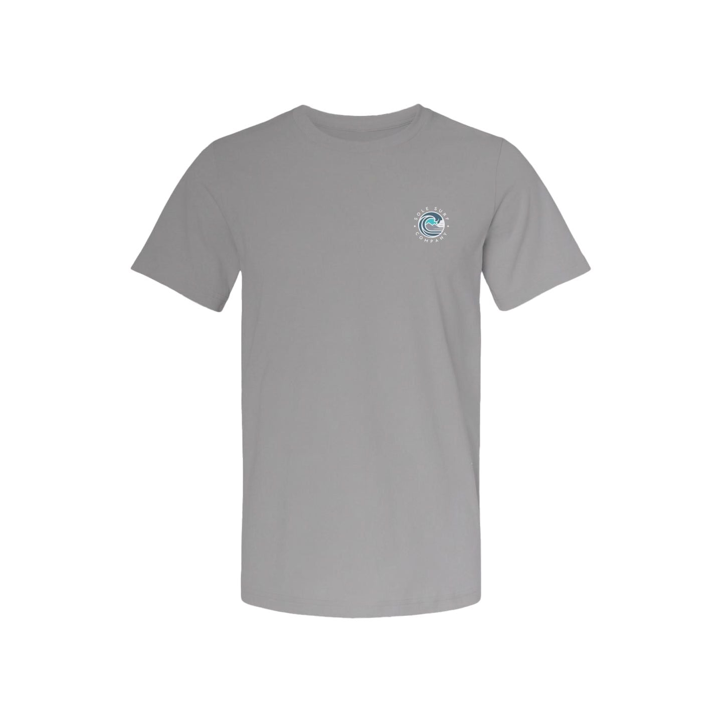 Grey SSC logo t-shirt, perfect for surfers and beach lovers, made with soft cotton for comfort and style.