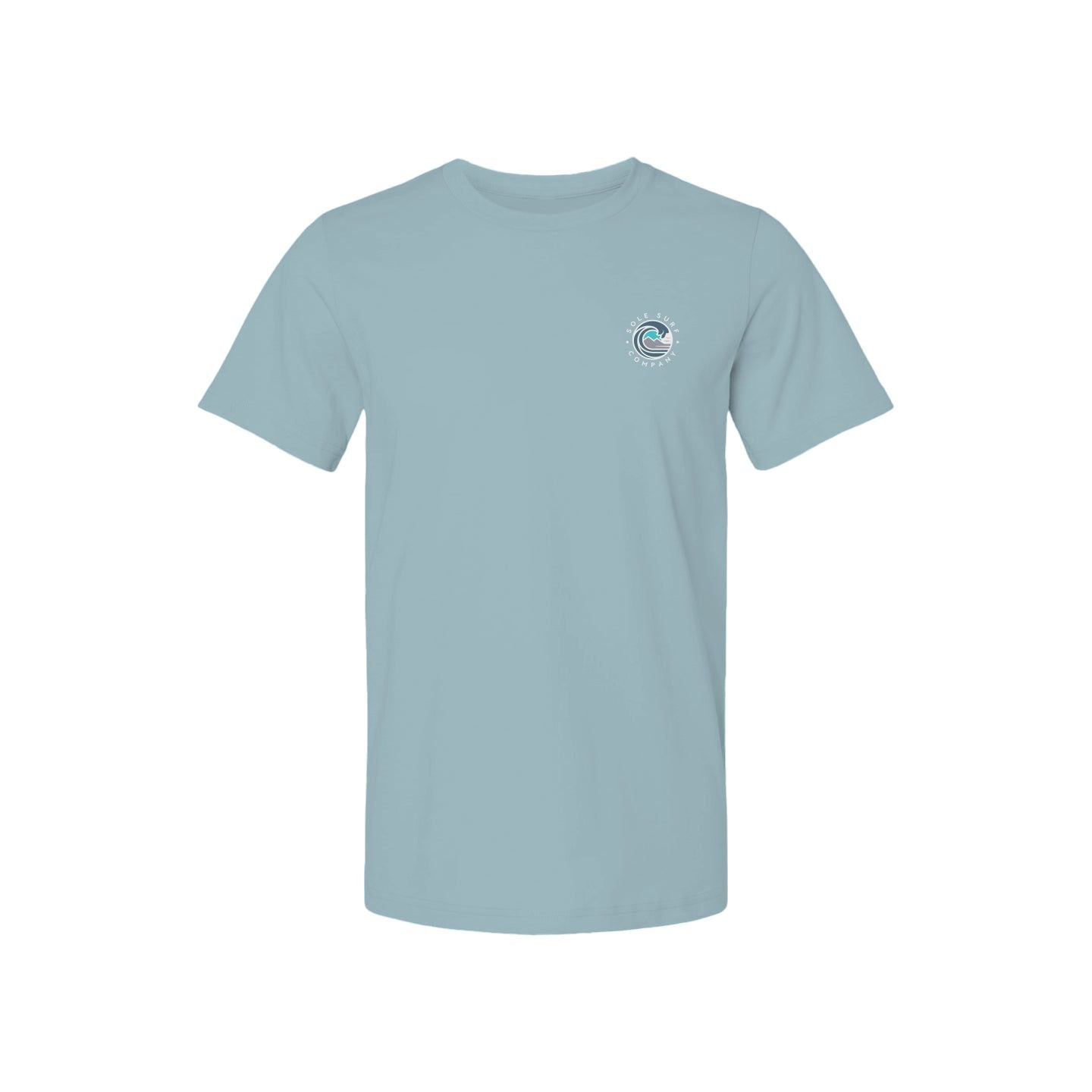 Grey SSC logo t-shirt showing casual beach vibe for surfers, made from soft, breathable cotton.