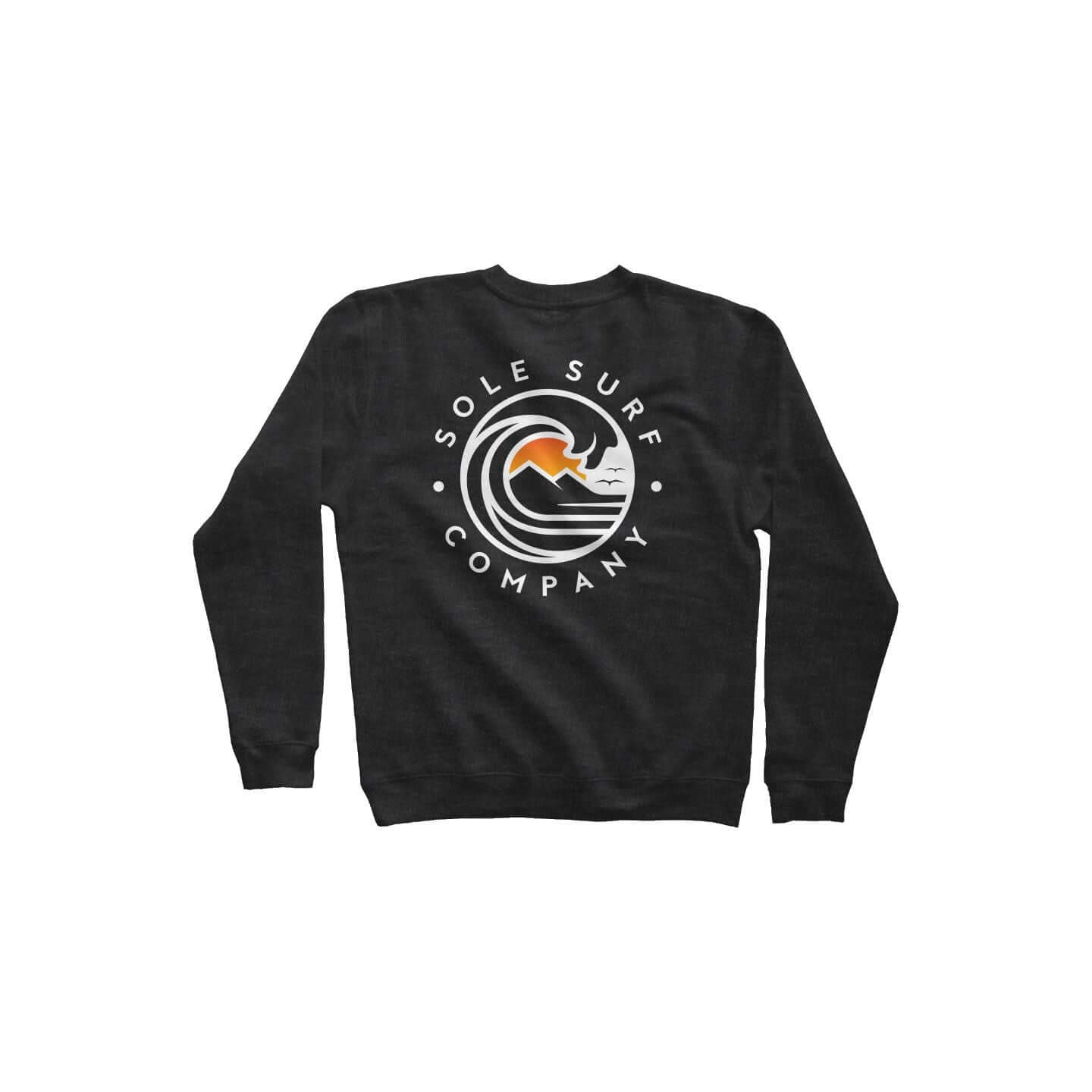Premium SSC Crewneck Sweatshirt featuring Sole Surf Company logo with wave graphic on a black background.