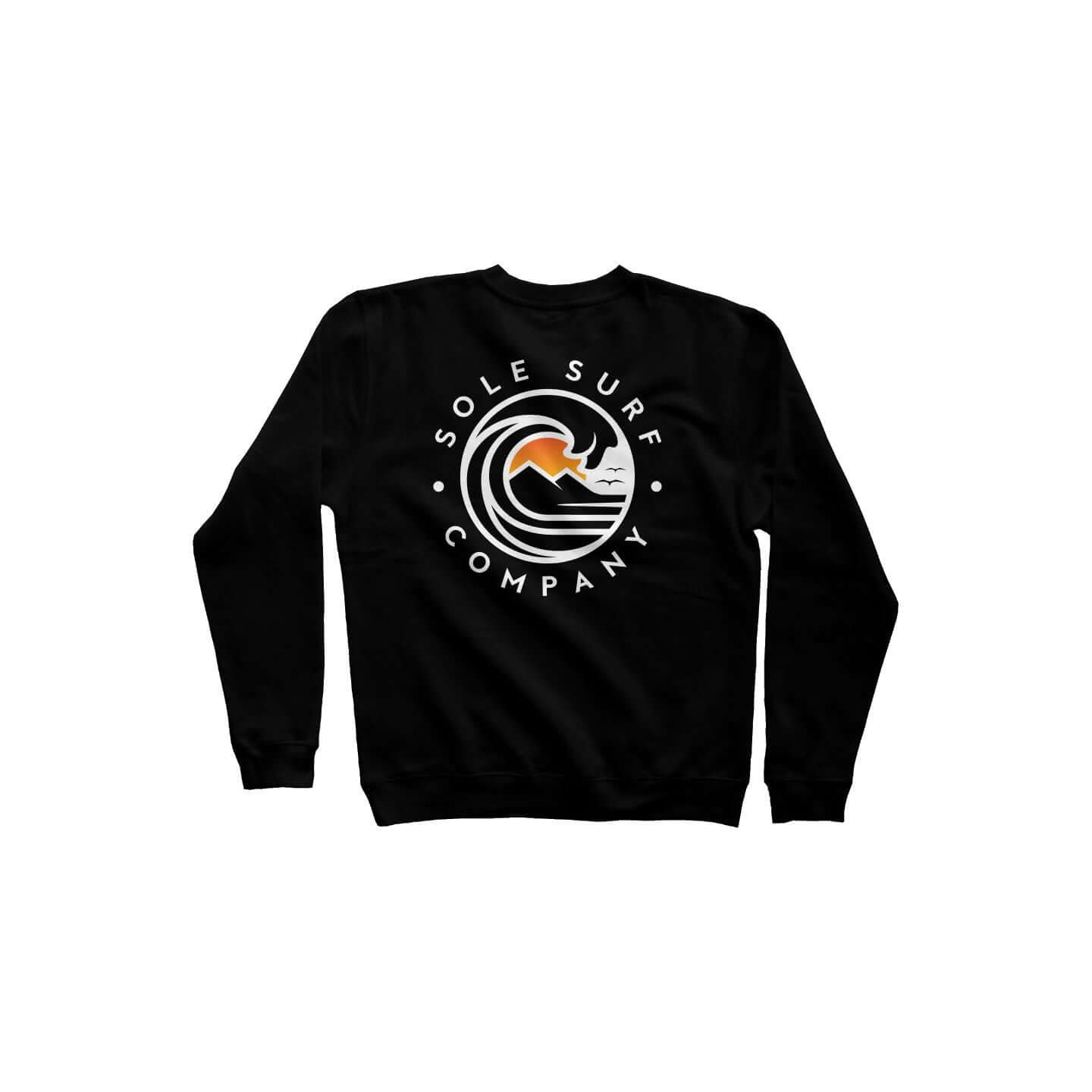 Black Premium SSC Crewneck Sweatshirt featuring a surf-inspired logo with waves.