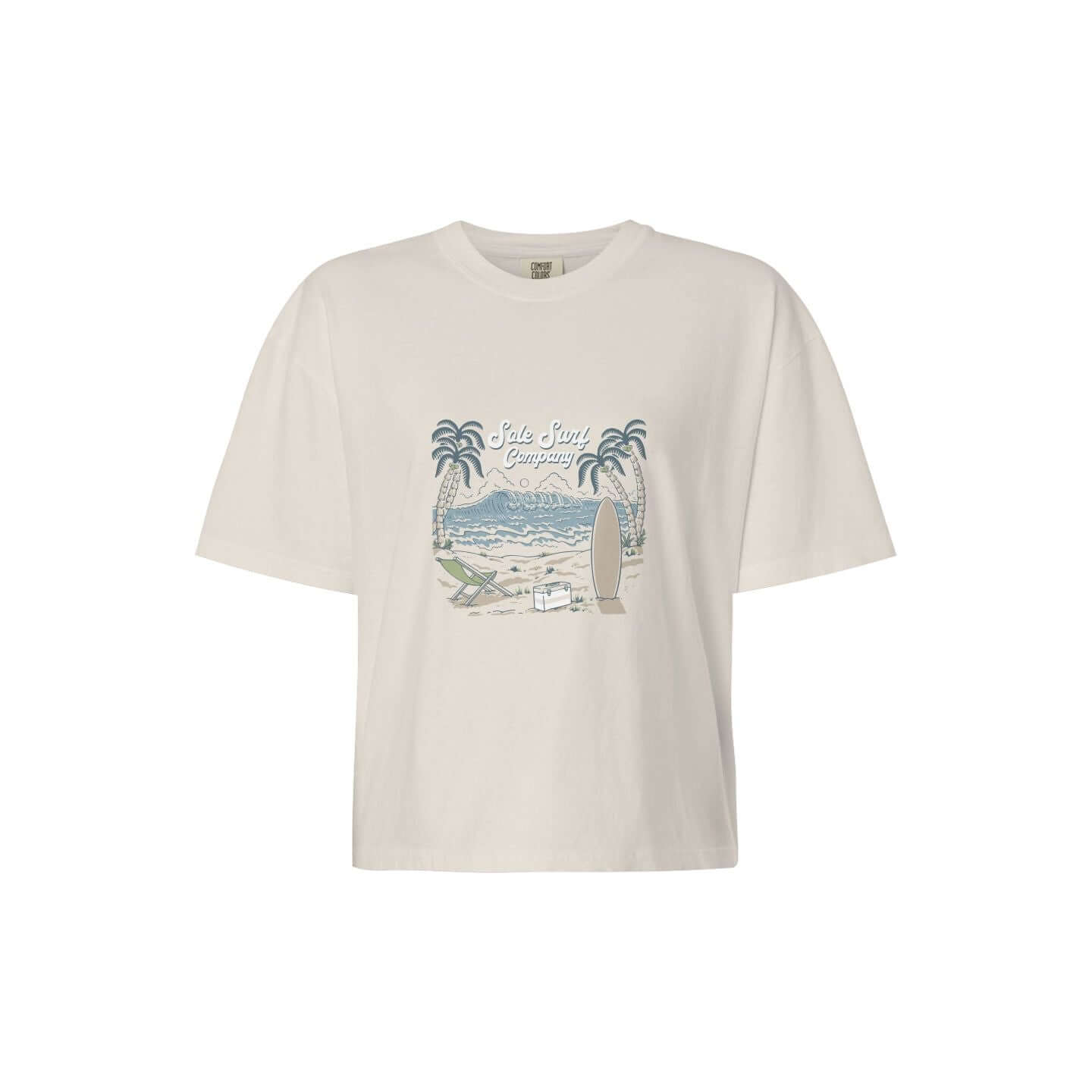 Women's Boxy Island Tee featuring a relaxed fit and beach-inspired graphic design.
