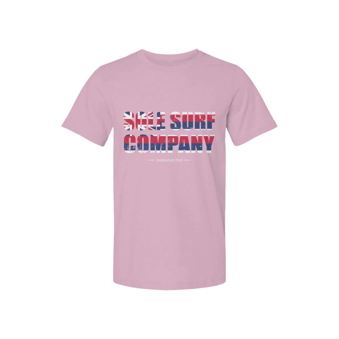 Pink T-shirt featuring a British flag design, ideal for casual wear and showcasing a trendy, global vibe.