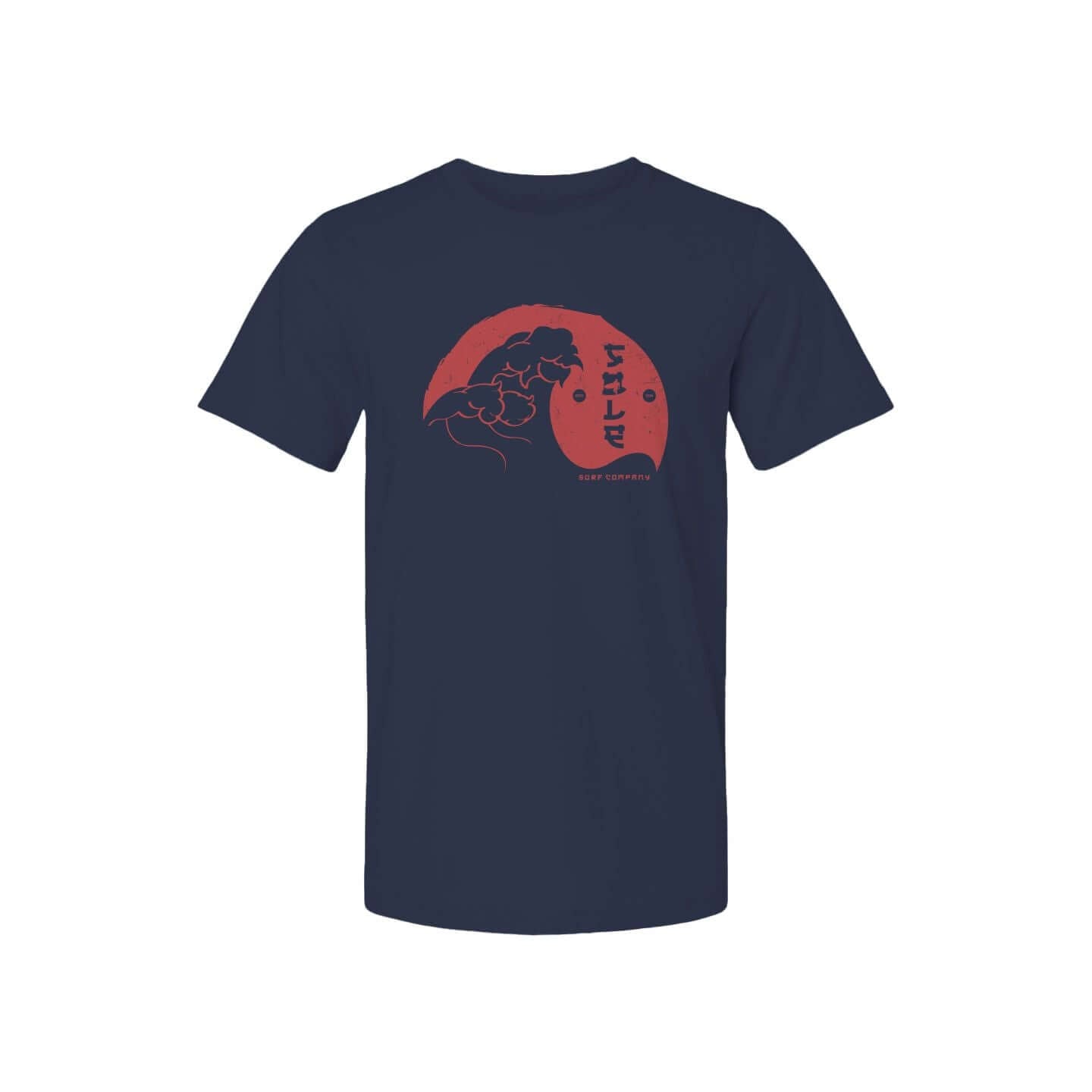 Japanese Wave design T-shirt featuring a serene graphic on a navy background, perfect for casual wear and artistic expression.