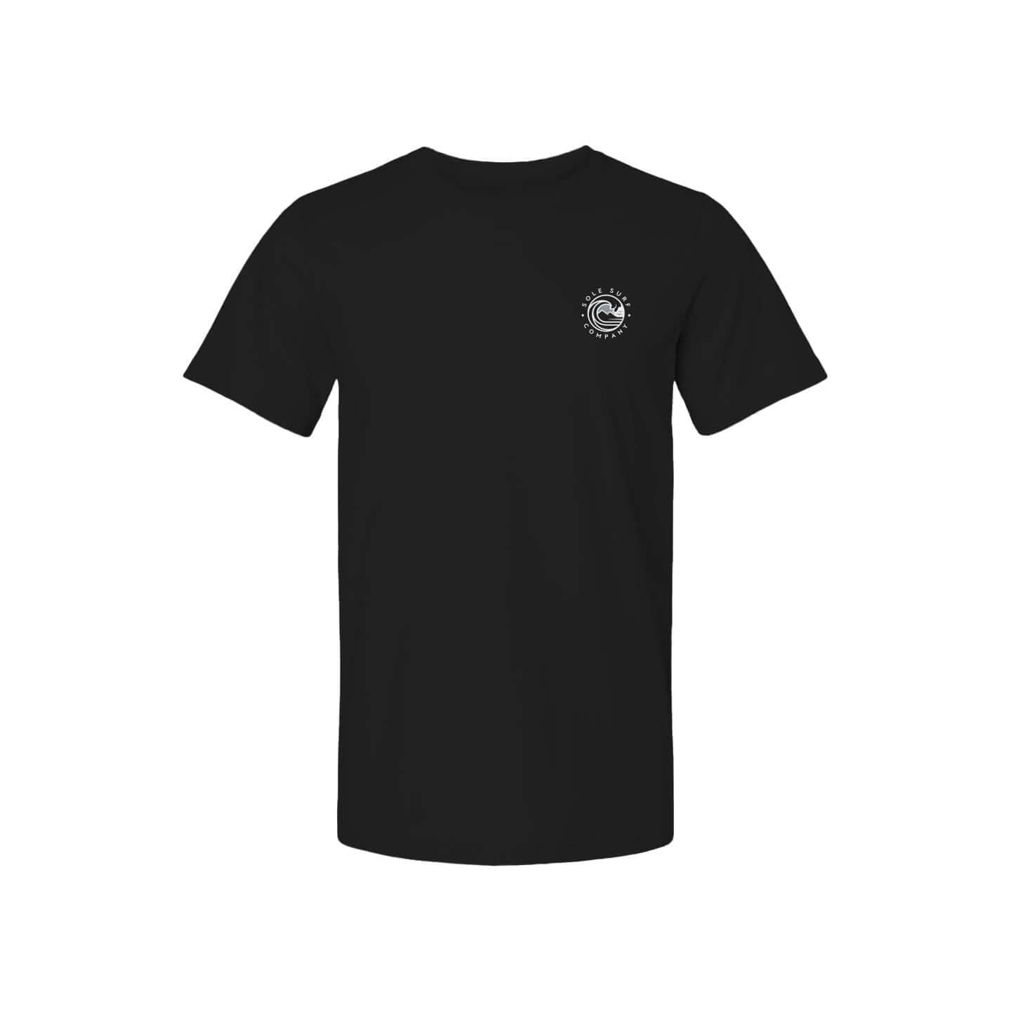 Sole Surf Company promotional t-shirt in black featuring logo, made with Airlume cotton for comfort and style.