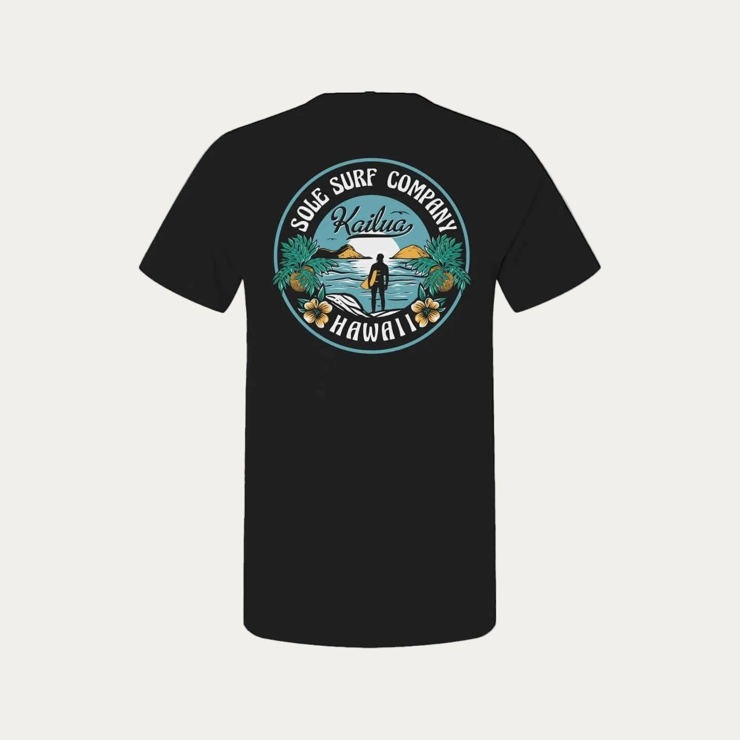Back view of Ulu T-Shirt featuring Kailua Hawaii surf design, perfect for beach and casual wear.