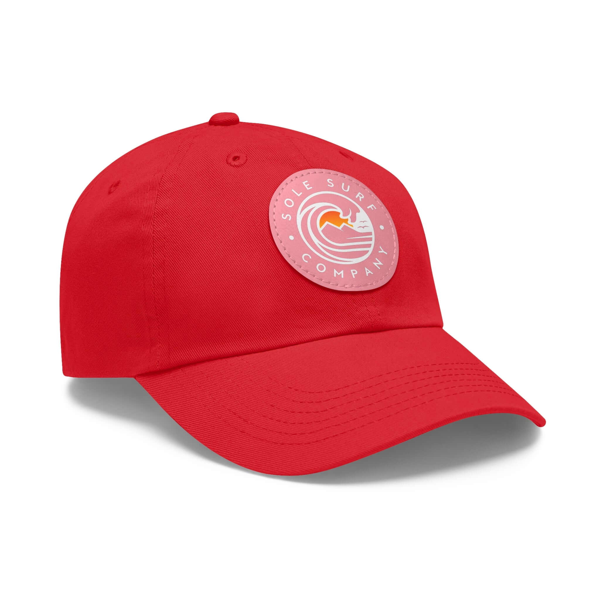 Mom Hat in vibrant red color featuring the Sole Surf Company logo for a trendy and stylish look.