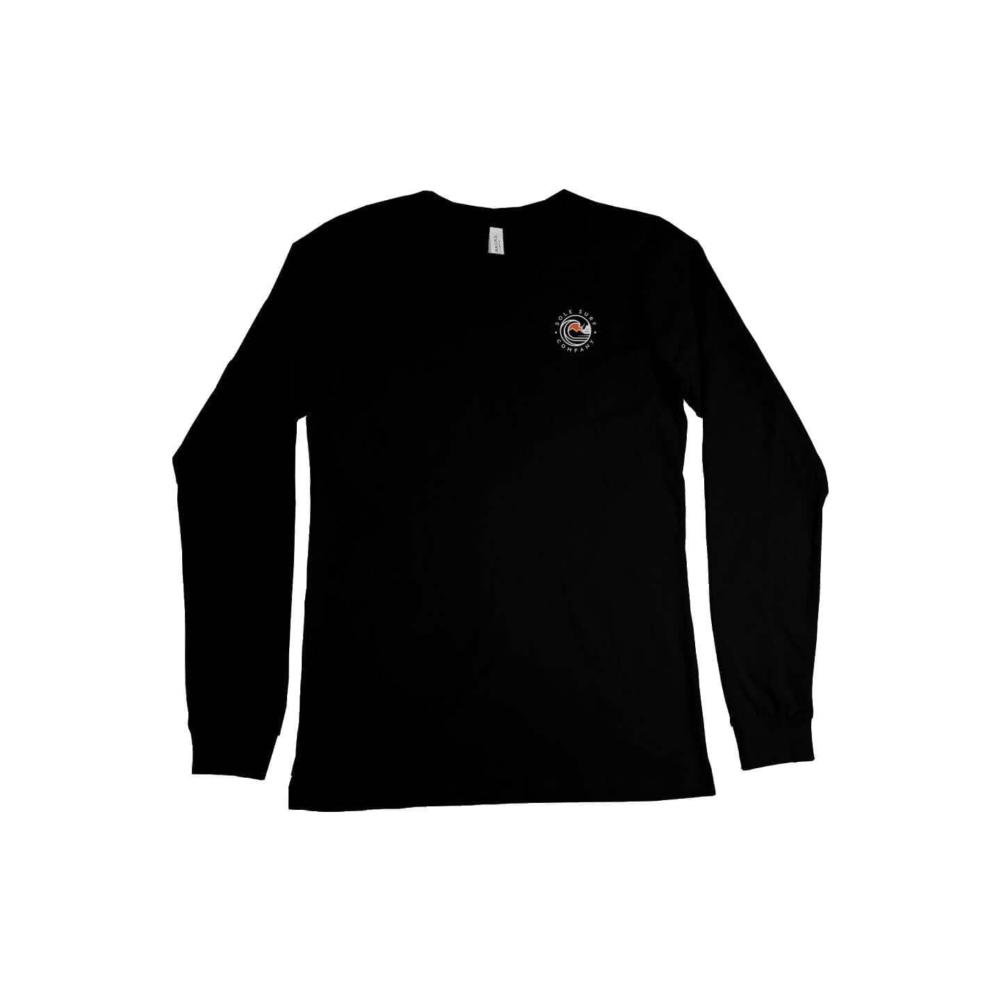 SSC White Logo Long Sleeve black long sleeve t-shirt with surf design, perfect for laid-back beach vibes.