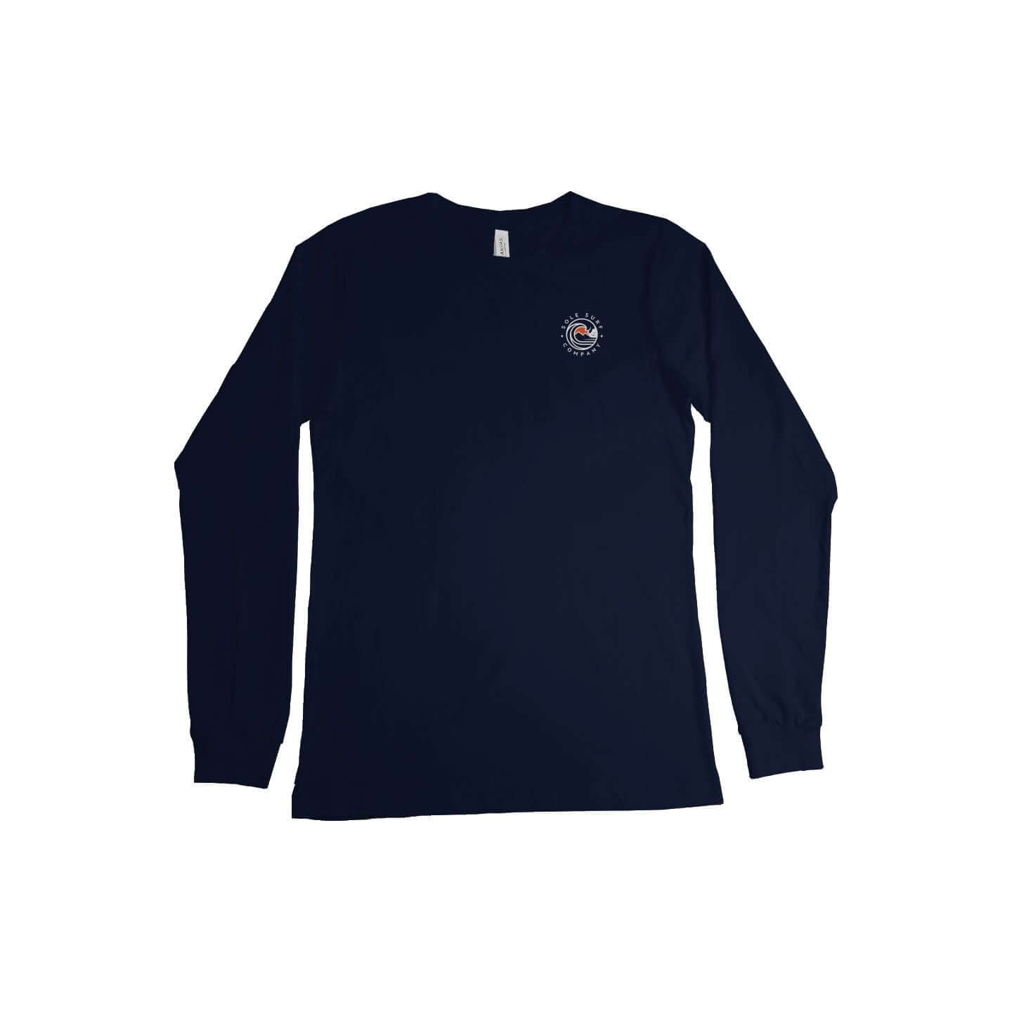 SSC White Logo Long Sleeve navy long sleeve surf tee with logo design.