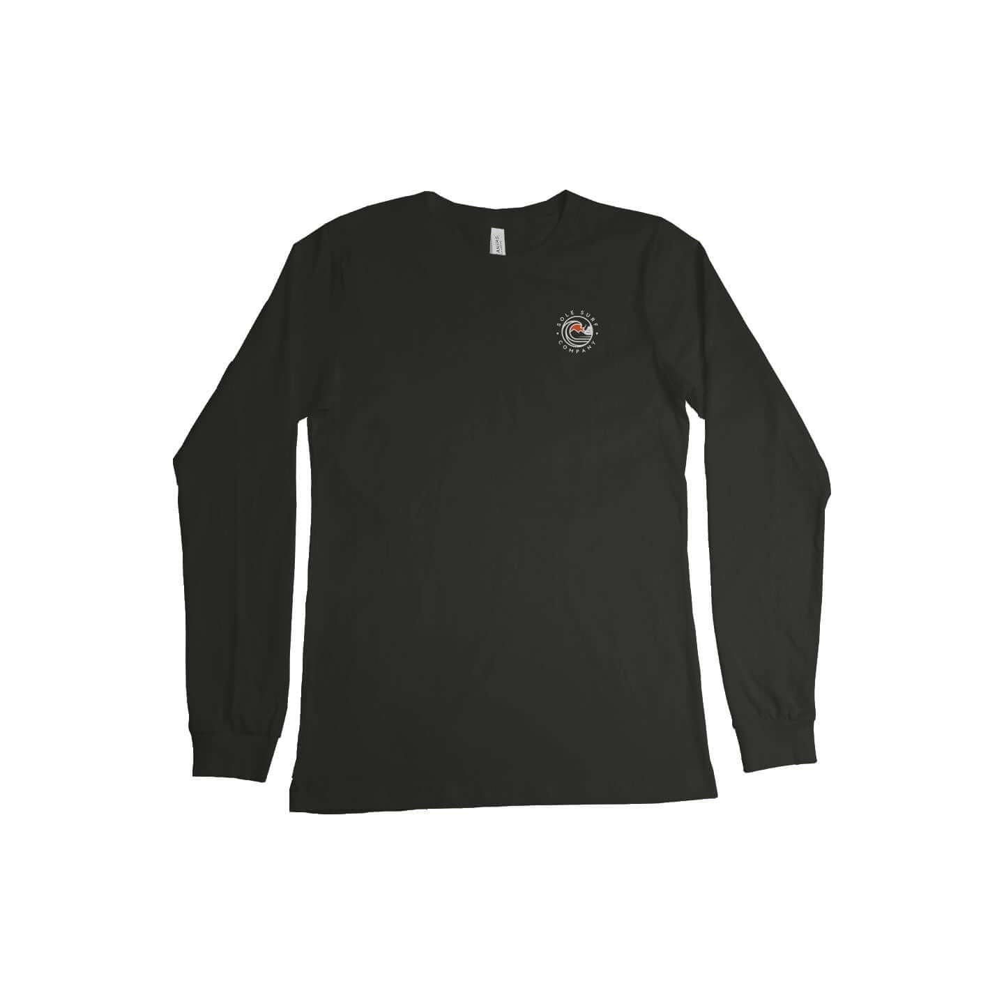 SSC White Logo Long Sleeve black tee featuring a relaxed surf design for coastal living and comfortable wear.