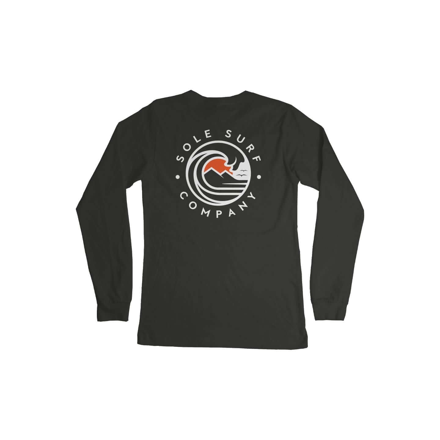 SSC White Logo Long Sleeve black long-sleeve tee featuring a surf logo design on the back.