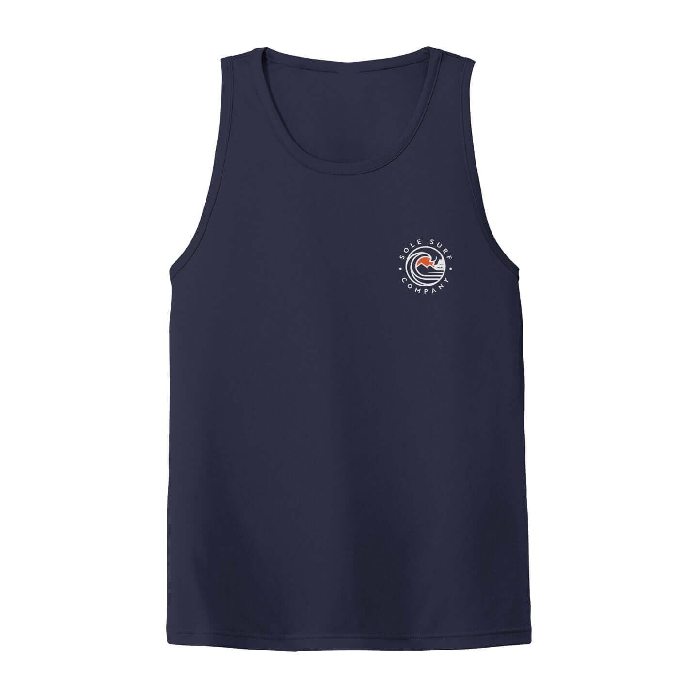 Navy SSC Tank top featuring Sole Surf Company wave logo, embodying coastal lifestyle and surf culture.