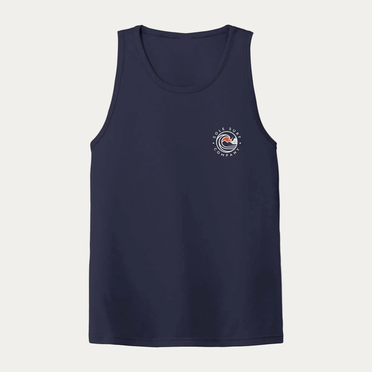 Navy SSC Tank top featuring Sole Surf Company wave logo, embodying coastal lifestyle and surf culture.