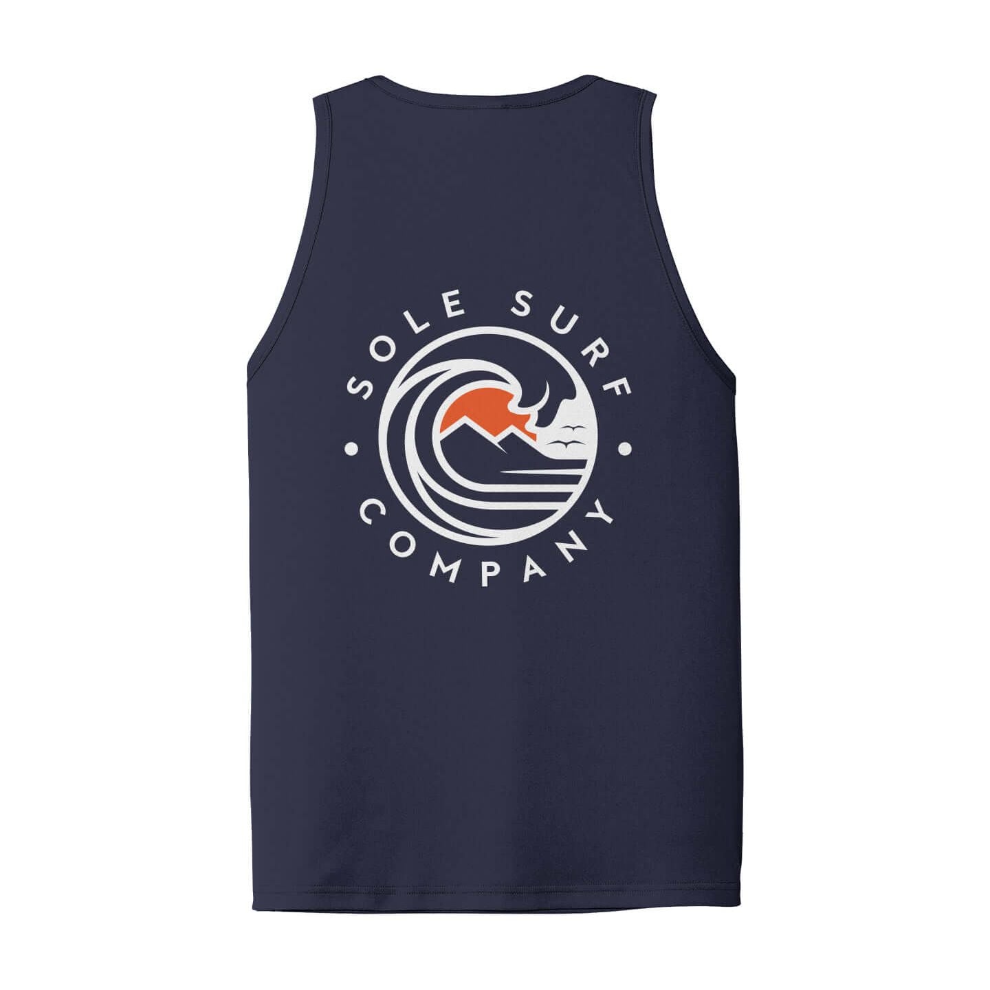SSC Tank featuring Sole Surf Company's wave logo on a navy background, perfect for coastal and surf lifestyles.