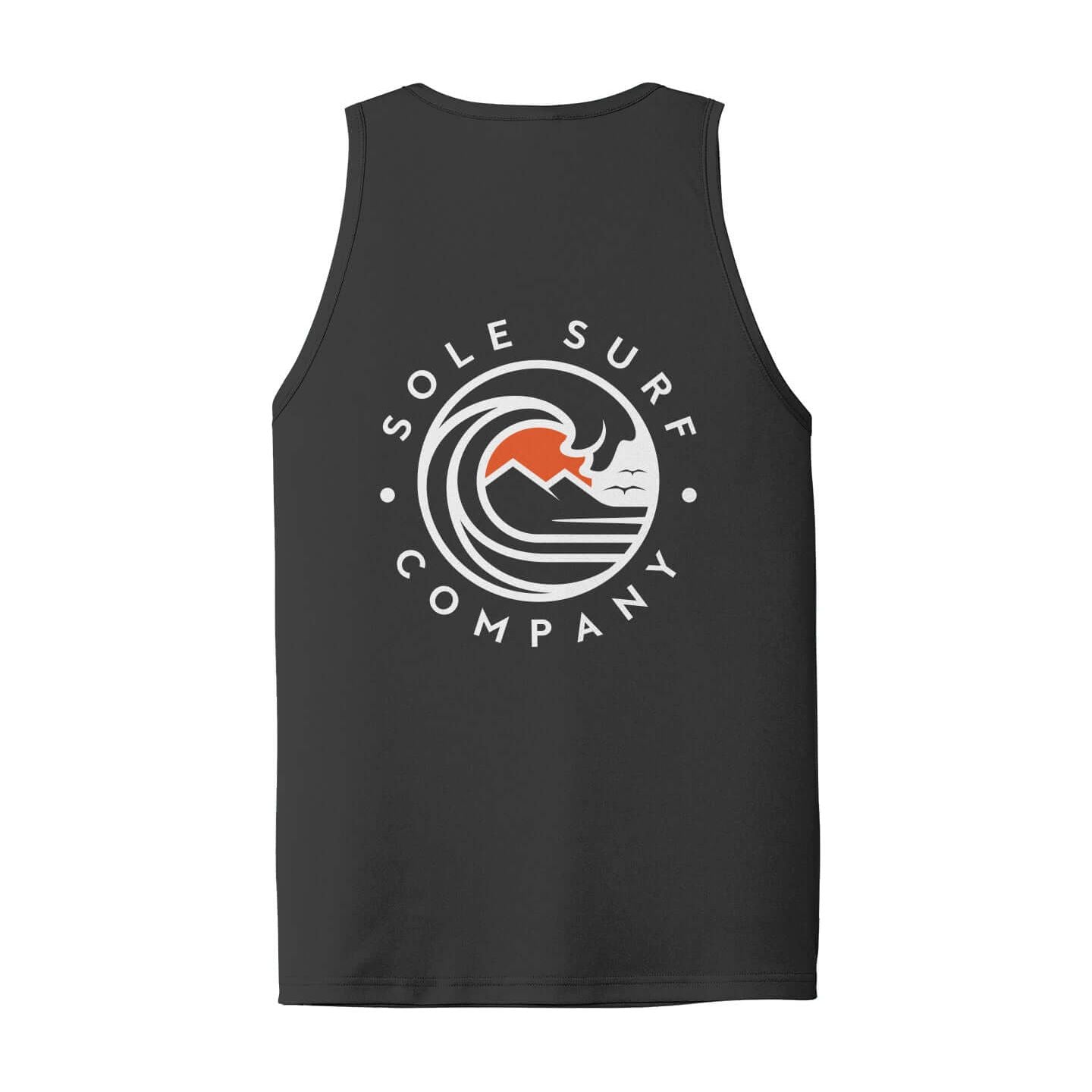 Back view of SSC Tank featuring Sole Surf Company's iconic wave logo, perfect for surf culture enthusiasts.