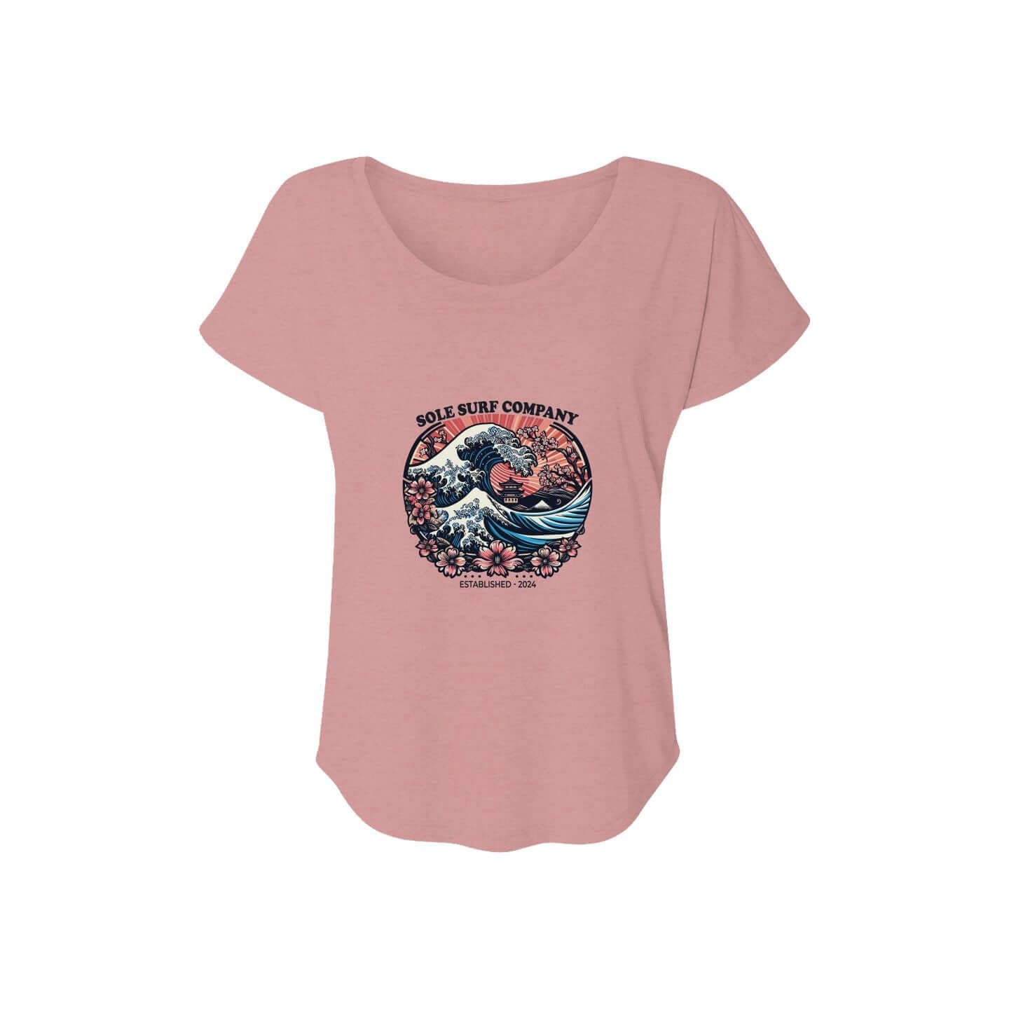 Japanese Waves and Flowers T-Shirt from Sole Surf Company, blending Japanese art with Hawaiian surf culture.