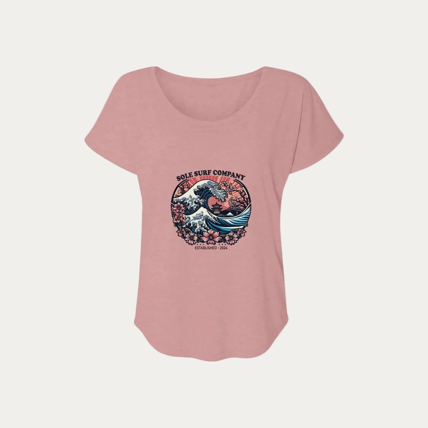 Japanese Waves and Flowers T-Shirt from Sole Surf Company, blending Japanese art with Hawaiian surf culture.