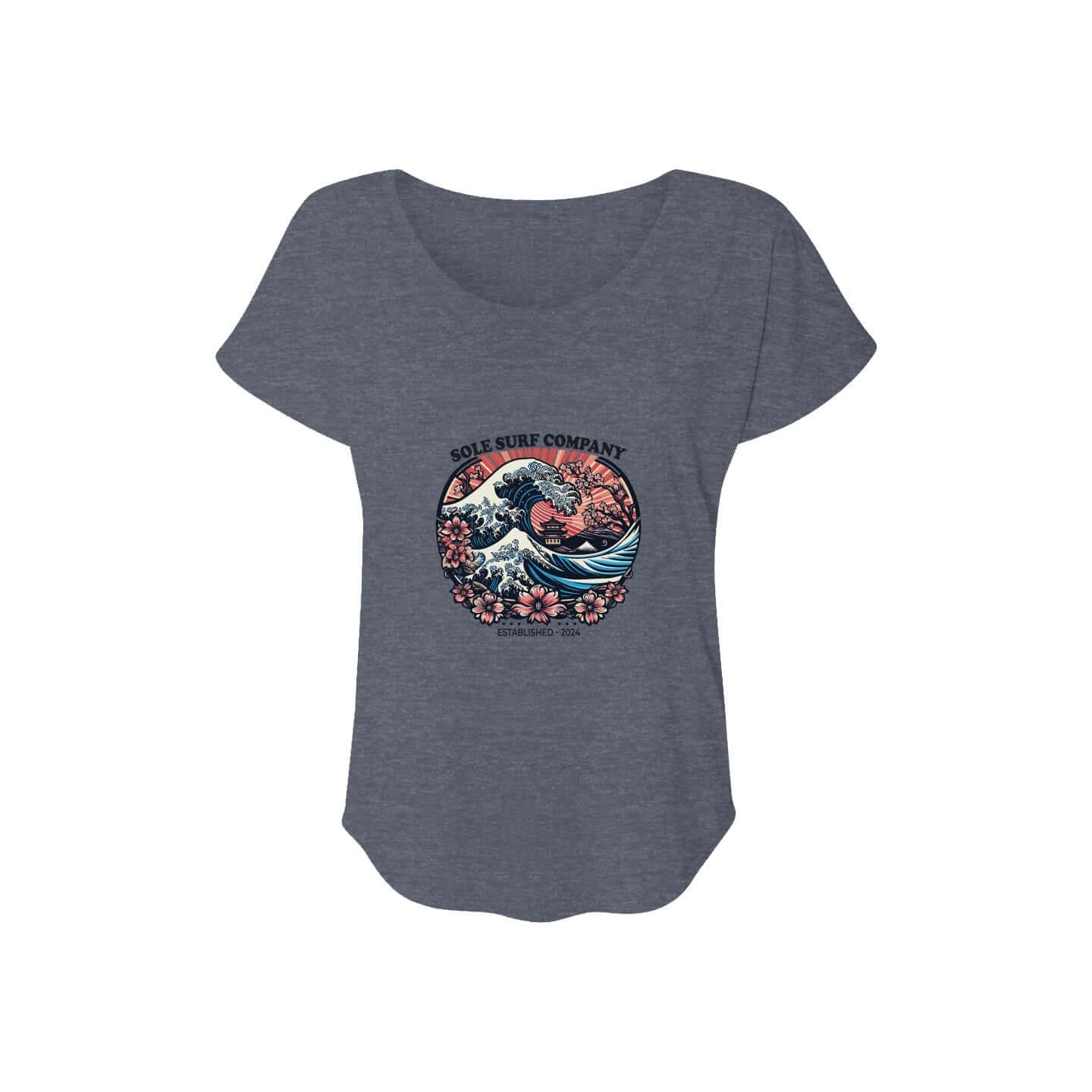 Japanese Waves and Flowers t-shirt by Sole Surf Company featuring ocean waves and floral designs.