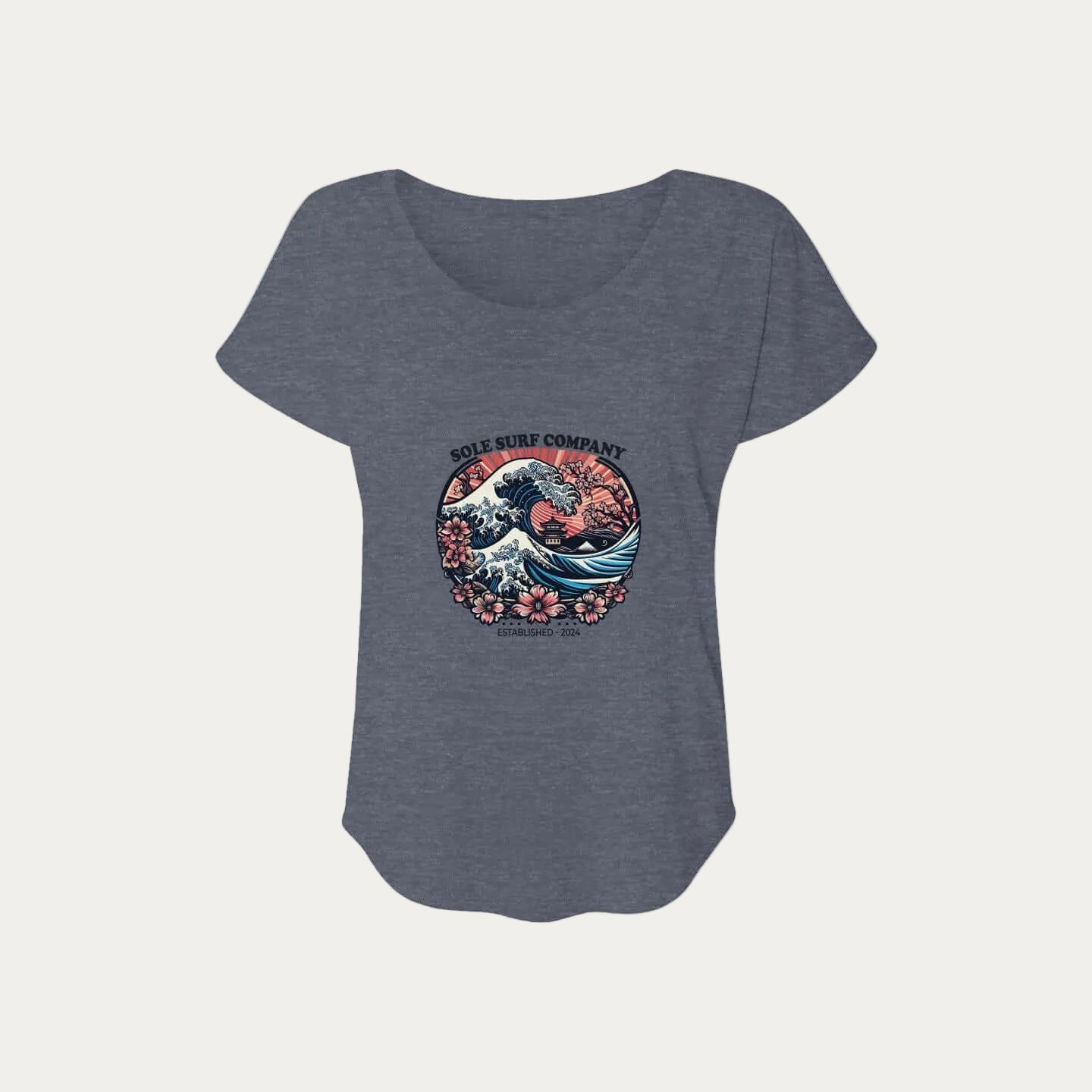 Japanese Waves and Flowers t-shirt by Sole Surf Company featuring ocean waves and floral designs.