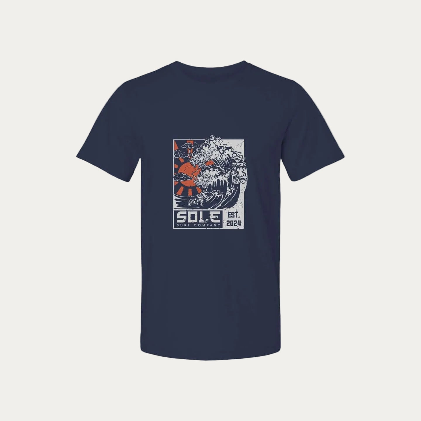 Hidden Dragon tee featuring a hand-drawn Japanese dragon and wave design, perfect for surf culture and casual wear.