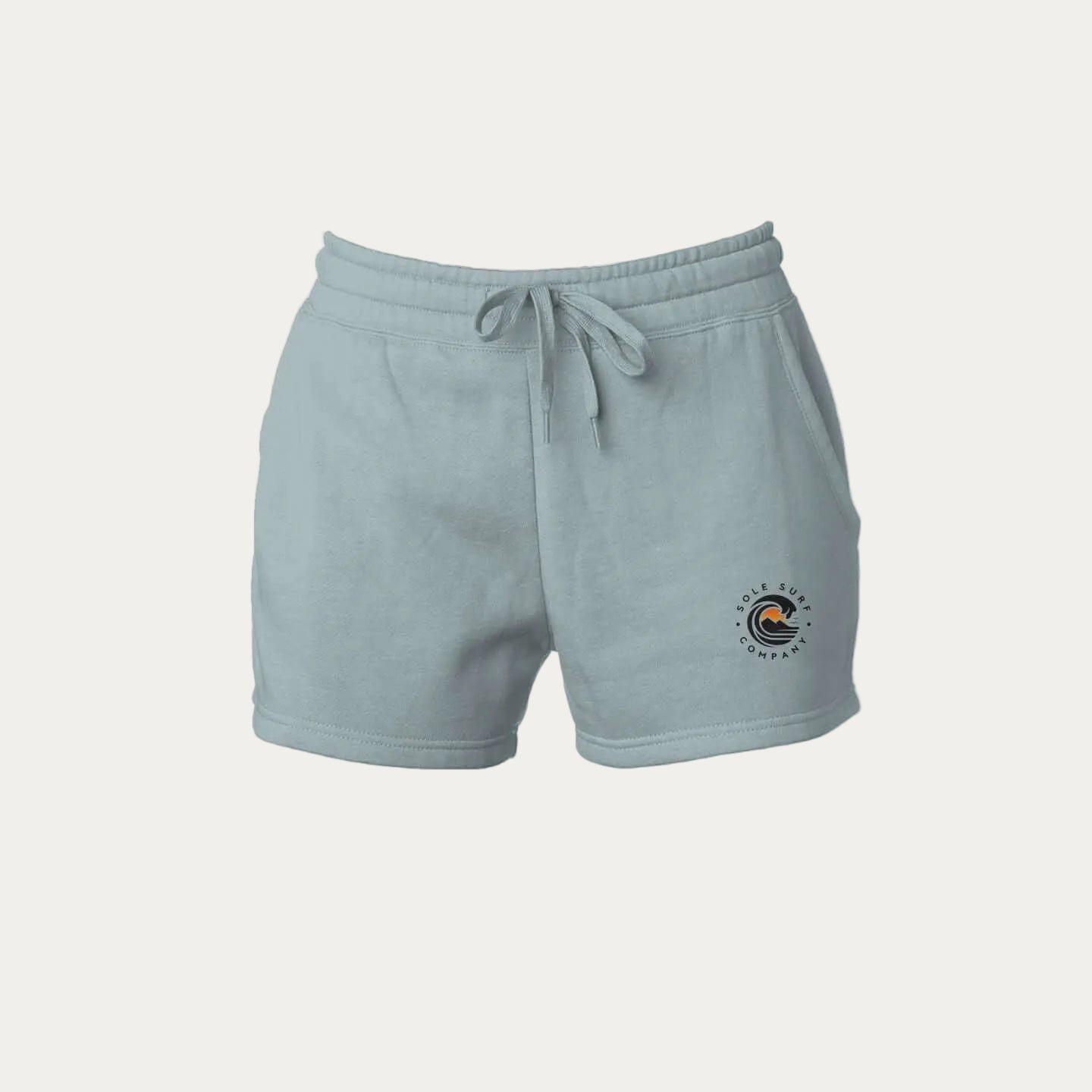 women's tide wash shorts in light blue with a comfortable fit and surf-inspired design.