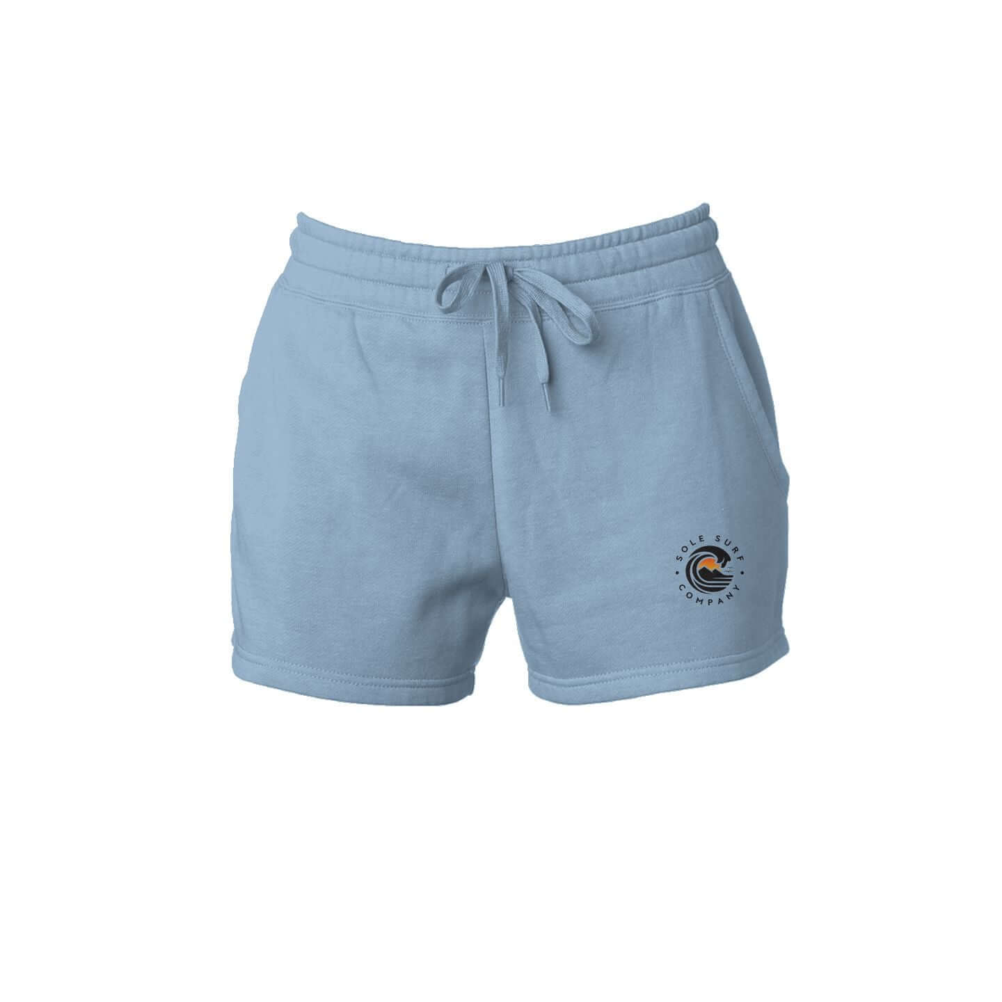 SSC Woman's TIDE wash short in light blue with wave logo, perfect for casual wear and beach outings.