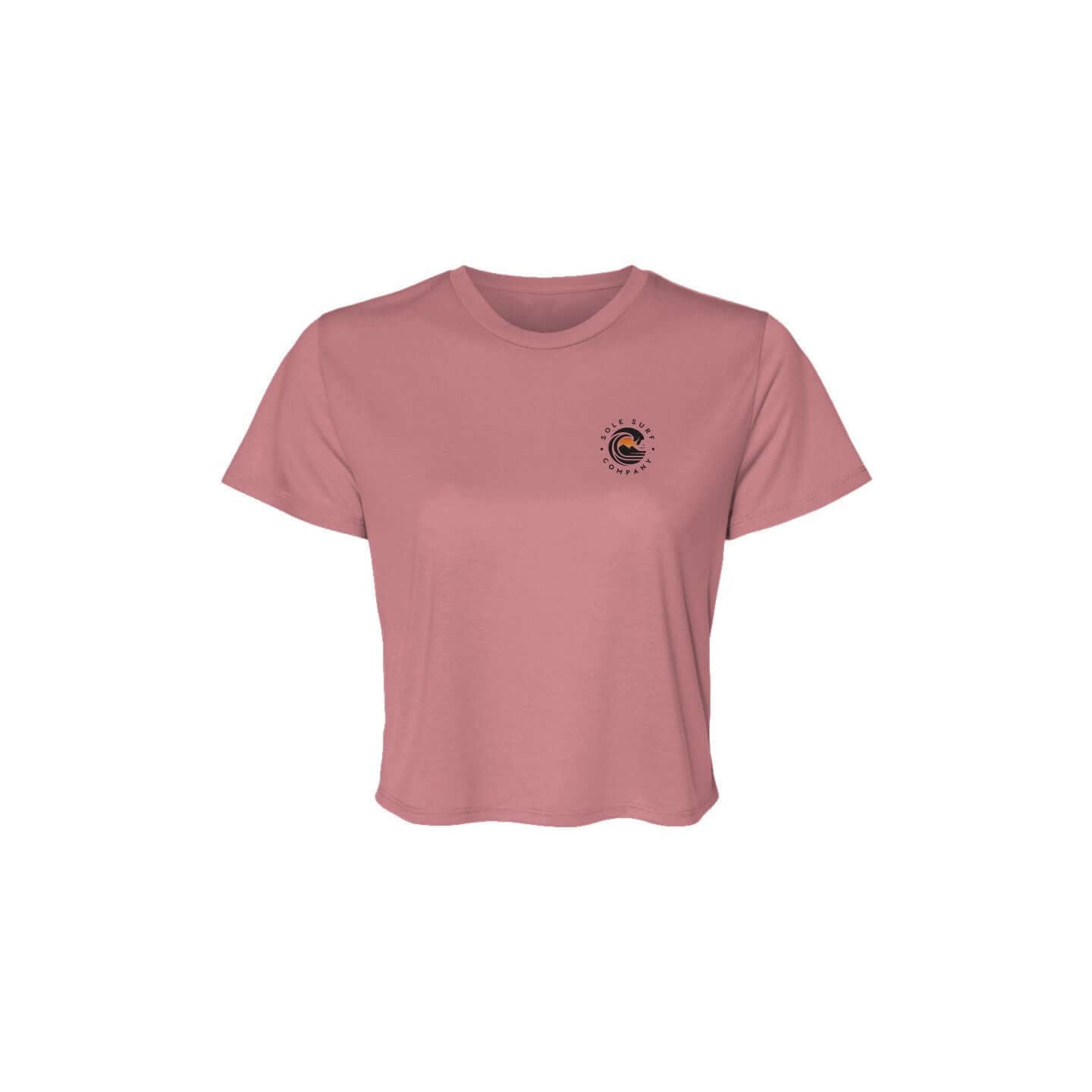 SSC Women’s Flowy Crop Tee – Island Woman in pink with logo on the front.