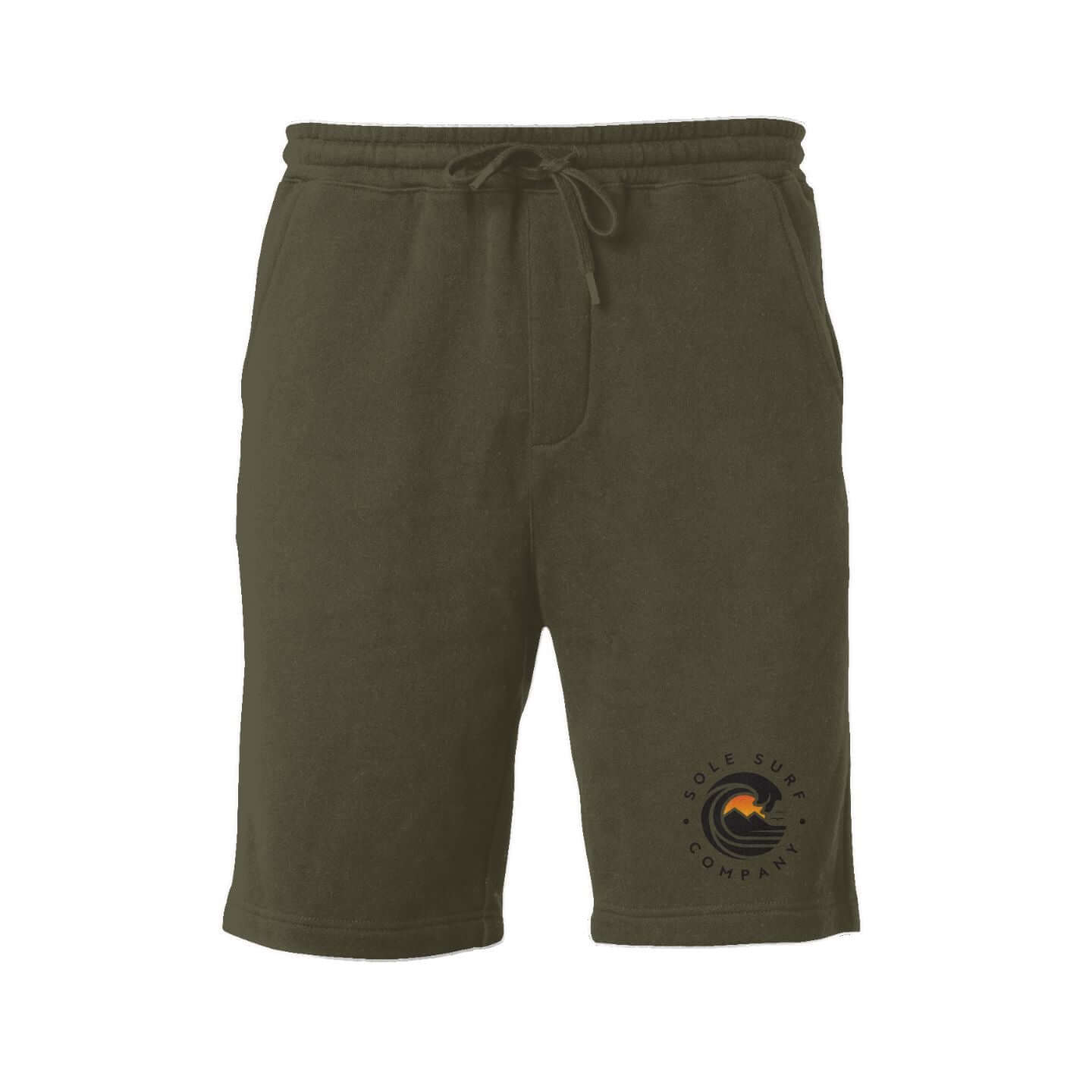 SSC Light Fleece Shorts in olive green with logo, designed for comfort and everyday wear.
