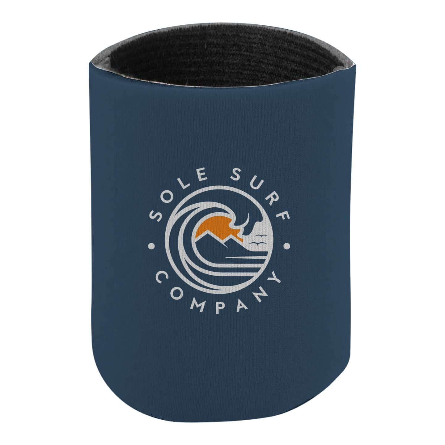 SSC Can Holder in blue with Sole Surf Company logo featuring waves and mountains.