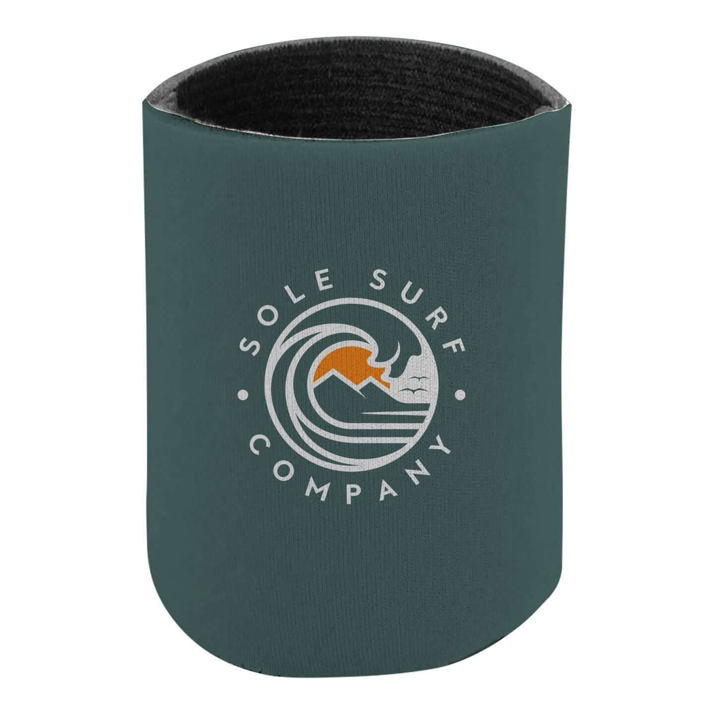 SSC Can Holder with wave, mountain, and sunset logo from Sole Surf Company in a stylish design.
