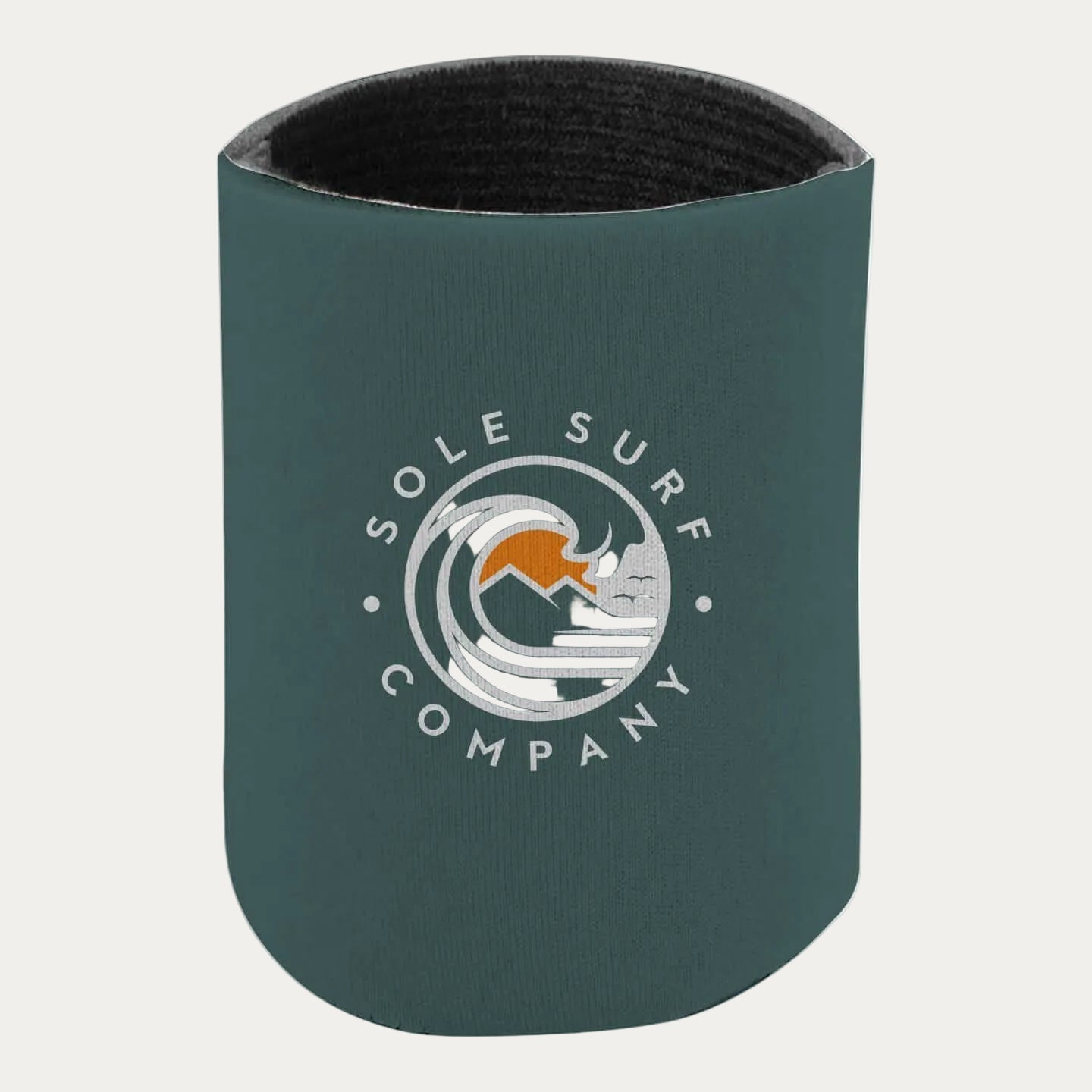 SSC Can Holder with wave, mountain, and sunset logo from Sole Surf Company in a stylish design.