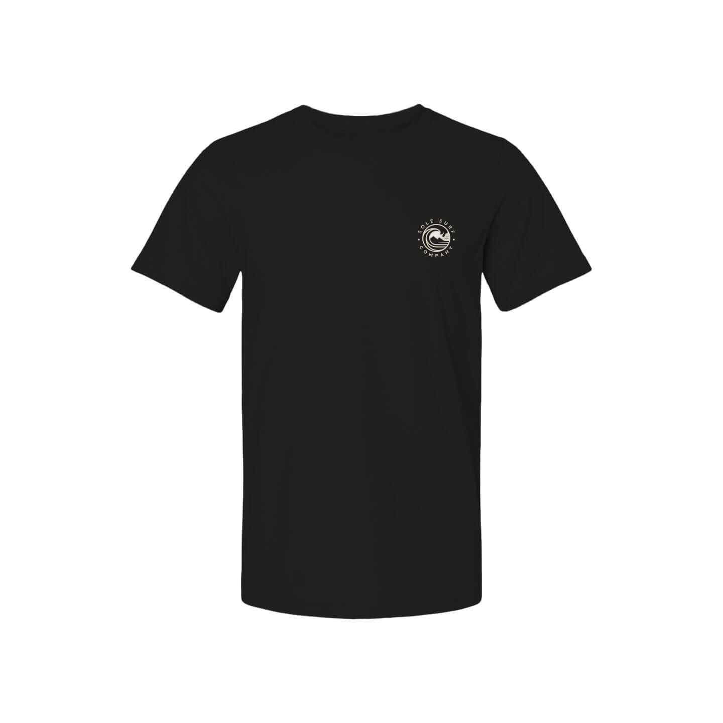 Working Man Tee in black with hand-drawn surf culture design, ideal for tradesmen and surfers.
