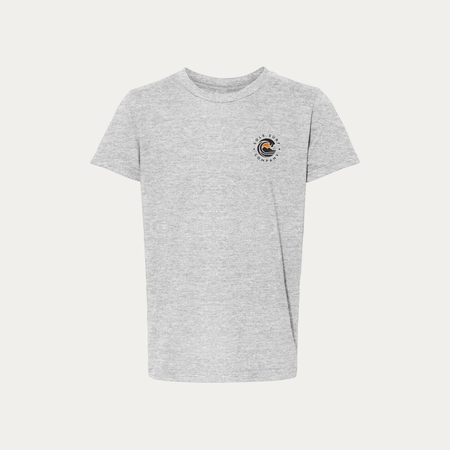 Kids Dark Logo Tee featuring a bold SSC emblem on a soft gray youth tee shirt.