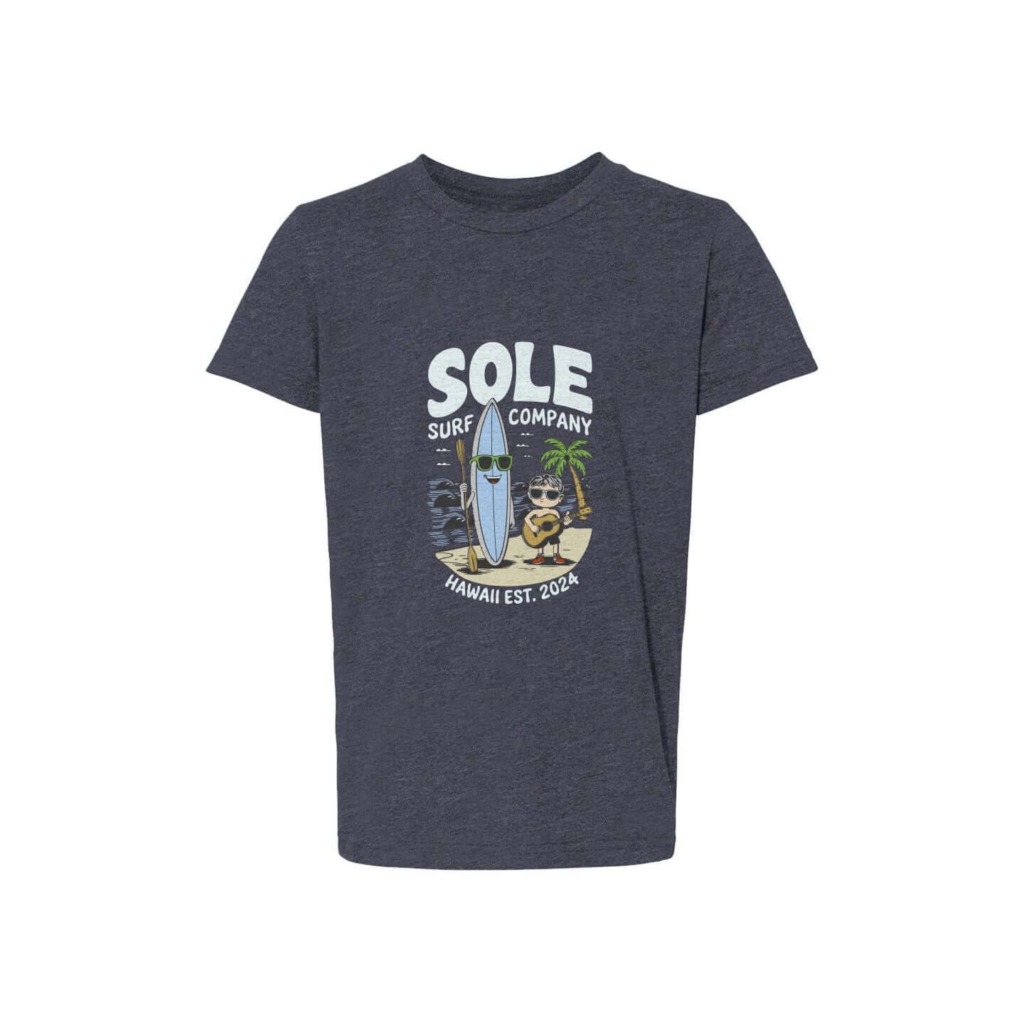 Island Music Boy Tee featuring a surfboard, tropical design, and playful elements for kids' fashion.