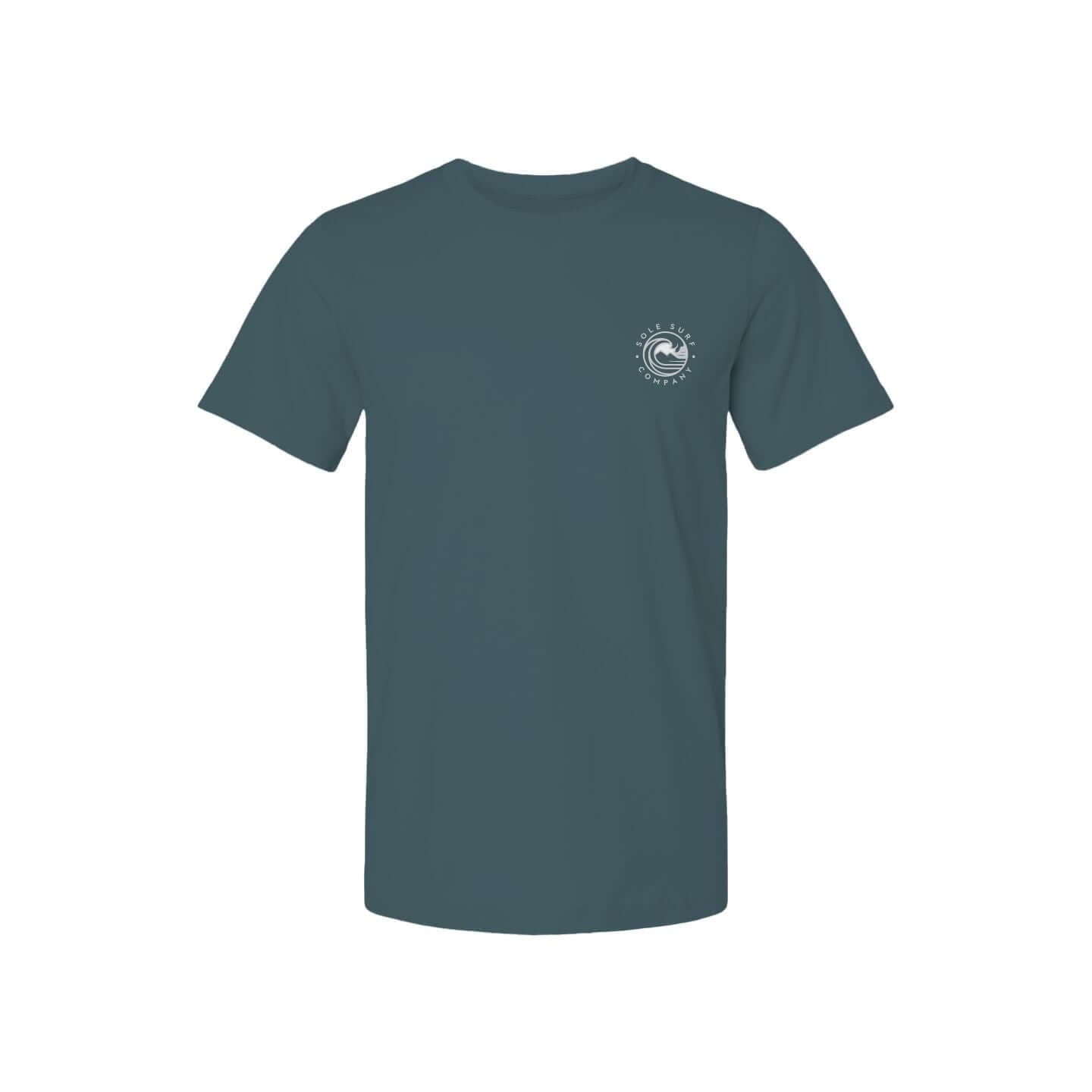 Hawaiian Navigation - Hōkū Alakaʻi Tee in Moonlight Silver on teal fabric; a design celebrating ancient wayfinding.