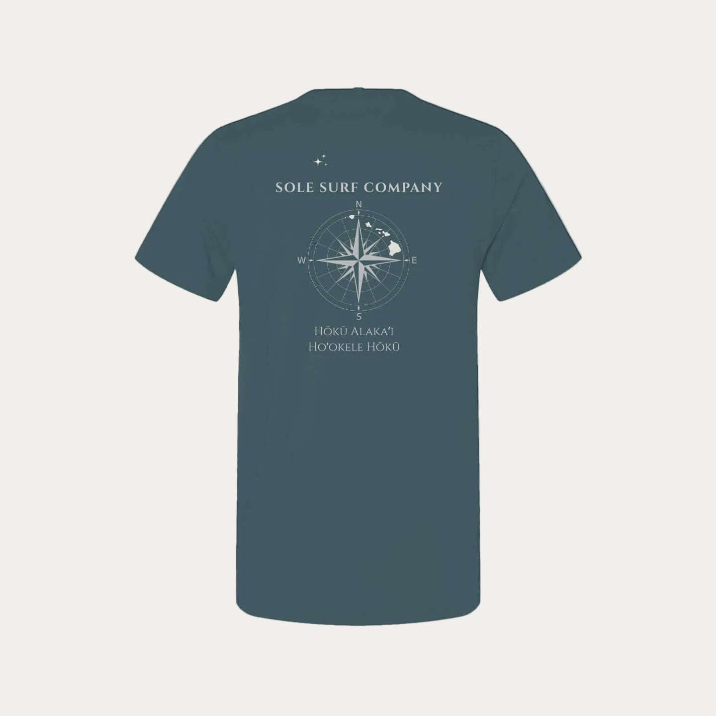 Hawaiian Navigation - Hōkū Alakaʻi Tee featuring compass design and Hawaiian phrases on a navy shirt.