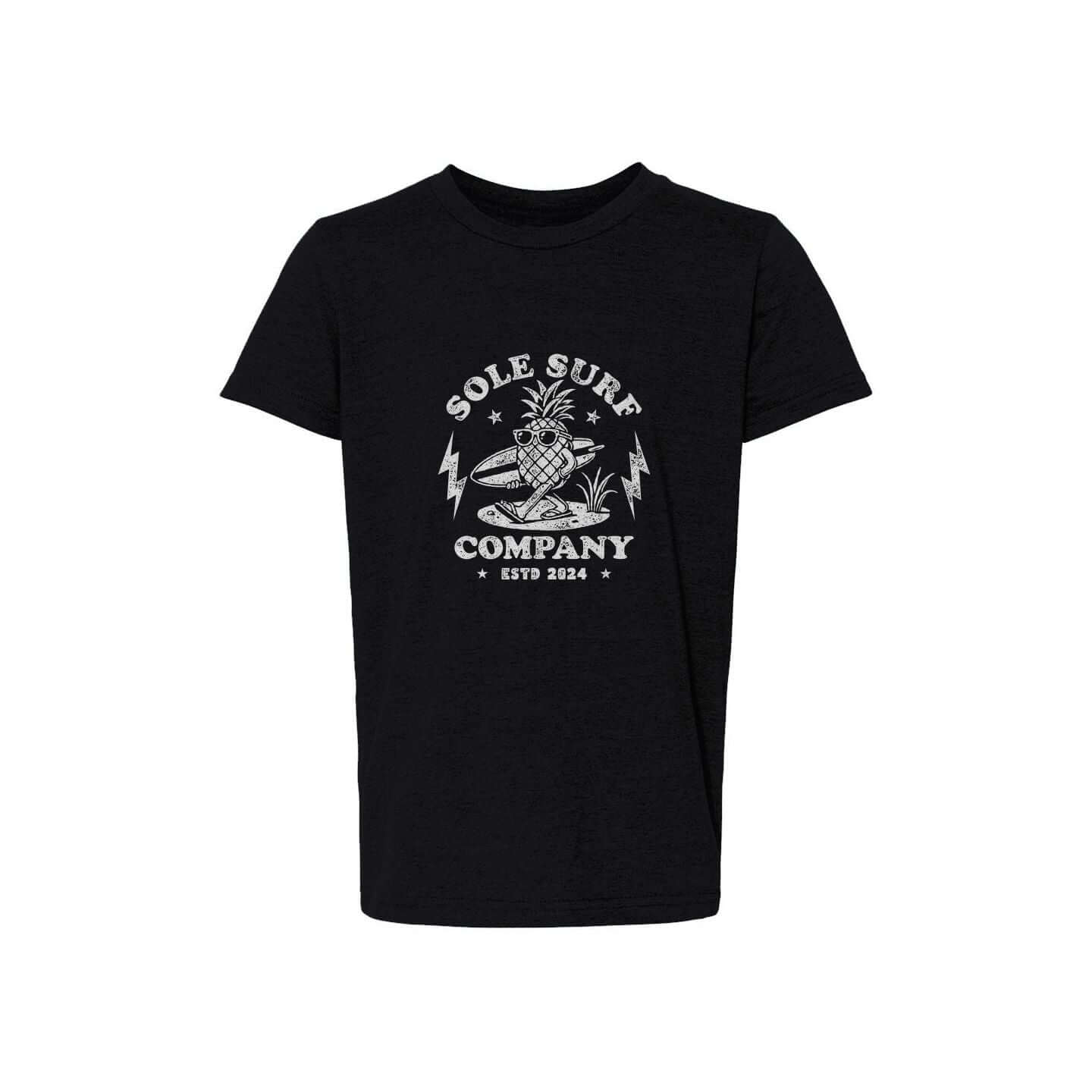 Pineapple Power Tee featuring a confident pineapple design with lightning bolts on a black shirt.