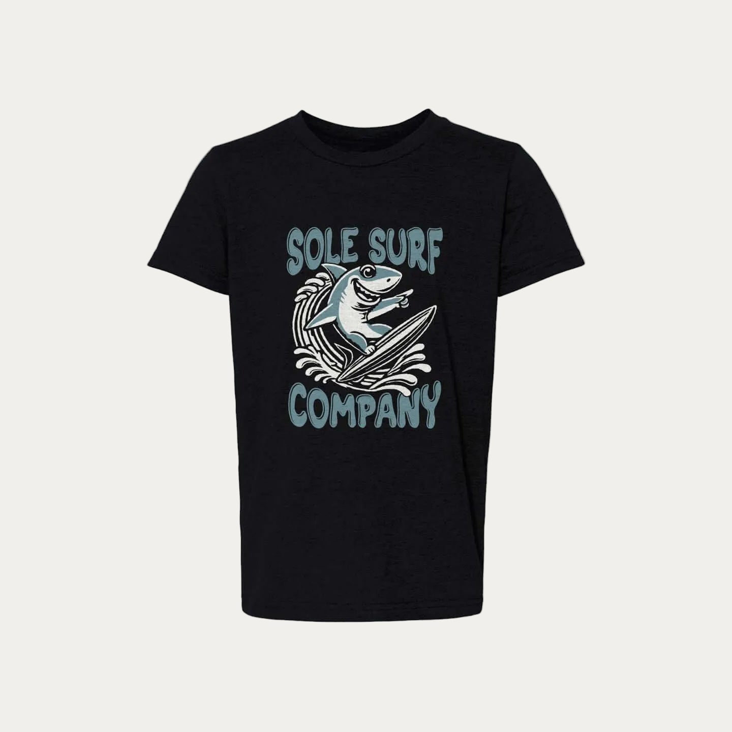 Island Surf Shark tee featuring playful shark design, perfect for active kids' surf and skate adventures.