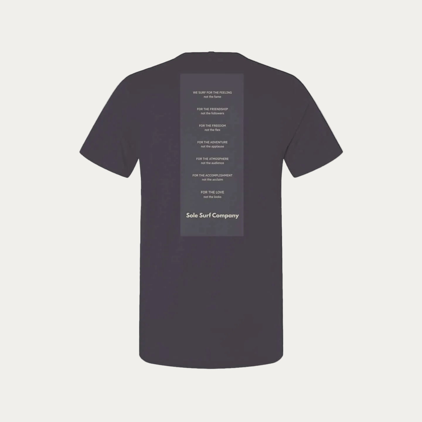 Sole Manifesto Tee back design featuring values of Sole Surf Company.