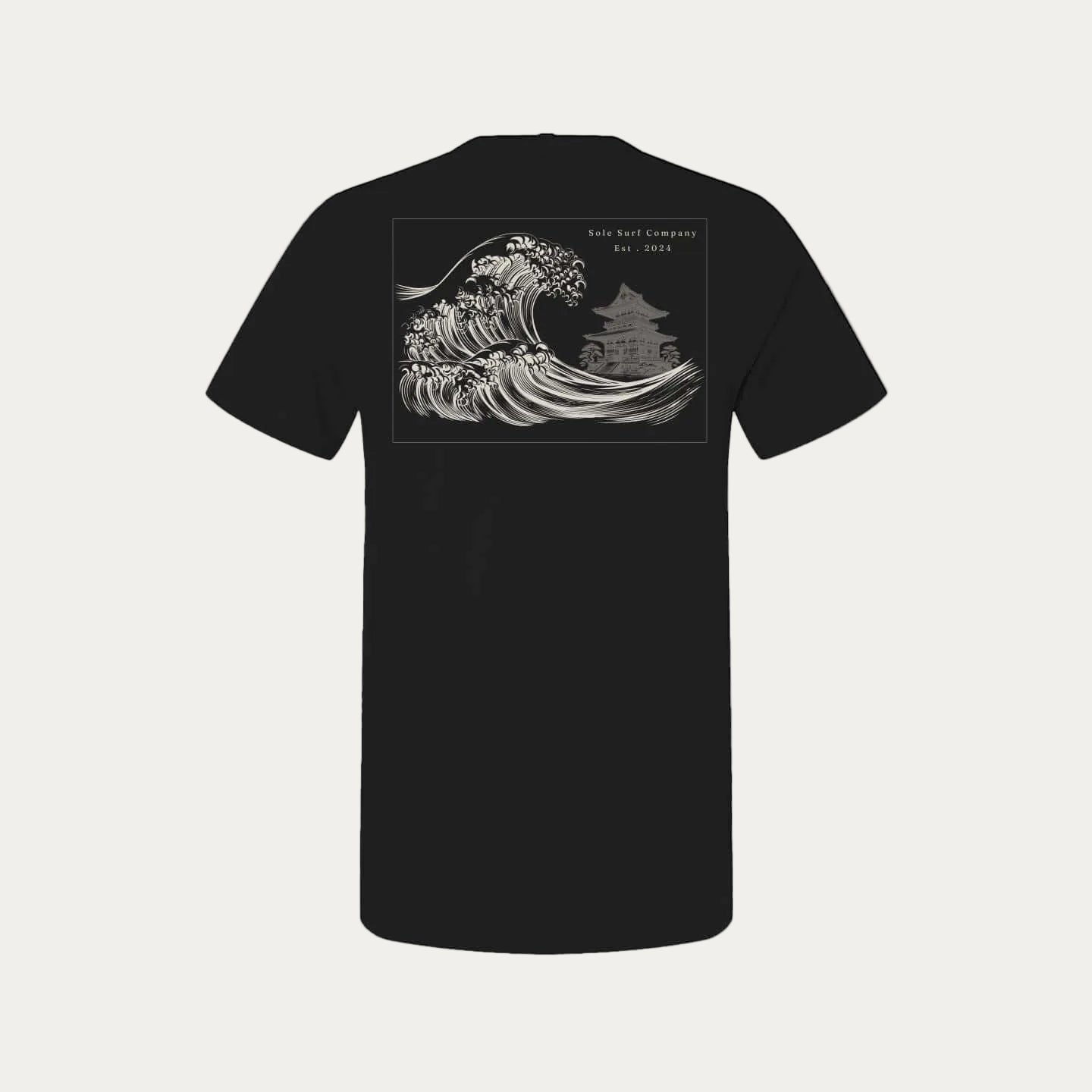 Tsunami Tee featuring traditional Japanese wave art on a black shirt, symbolizing strength and respect for the ocean.