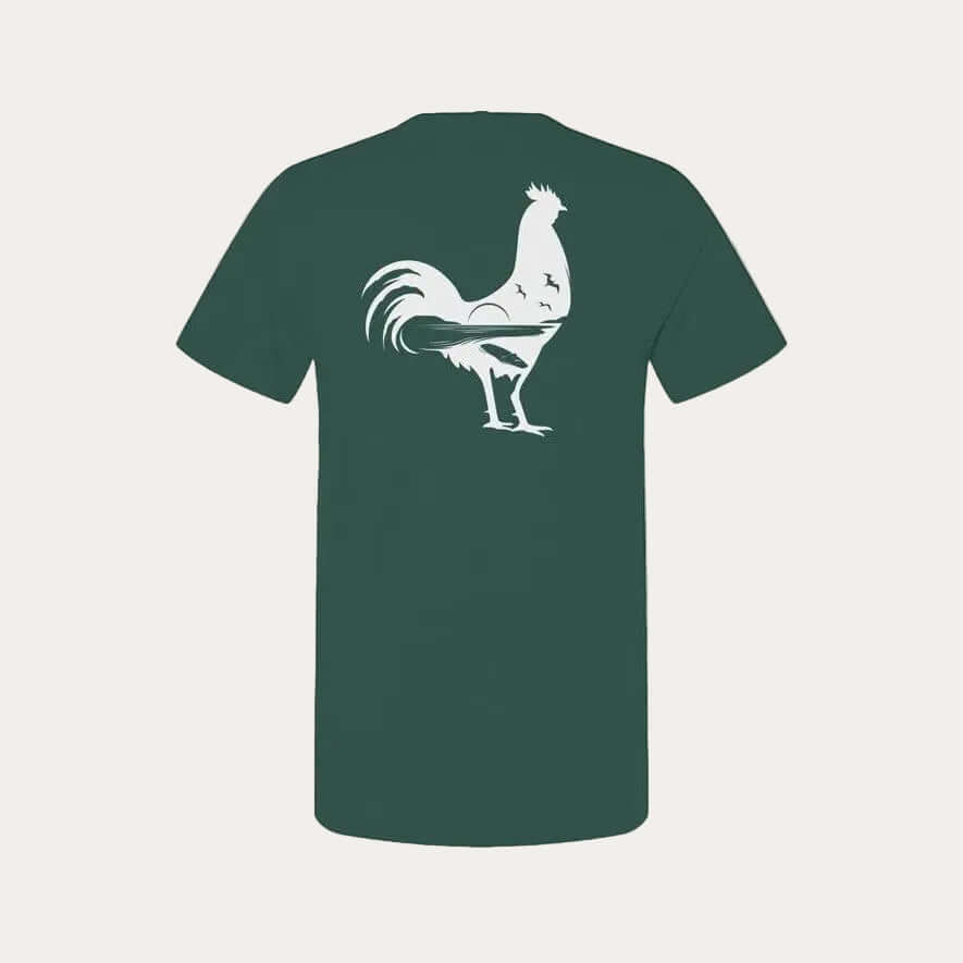 Island Chicken | Adapting and Surviving t-shirt featuring a rooster graphic on the back.