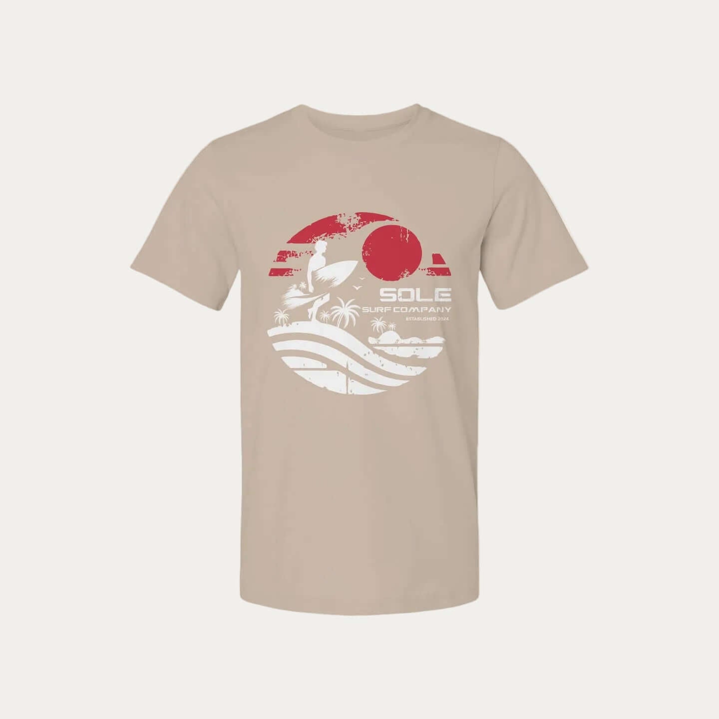 First Light | Before the Crowds t-shirt featuring a surf and sun design, perfect for casual wear and beach sessions.