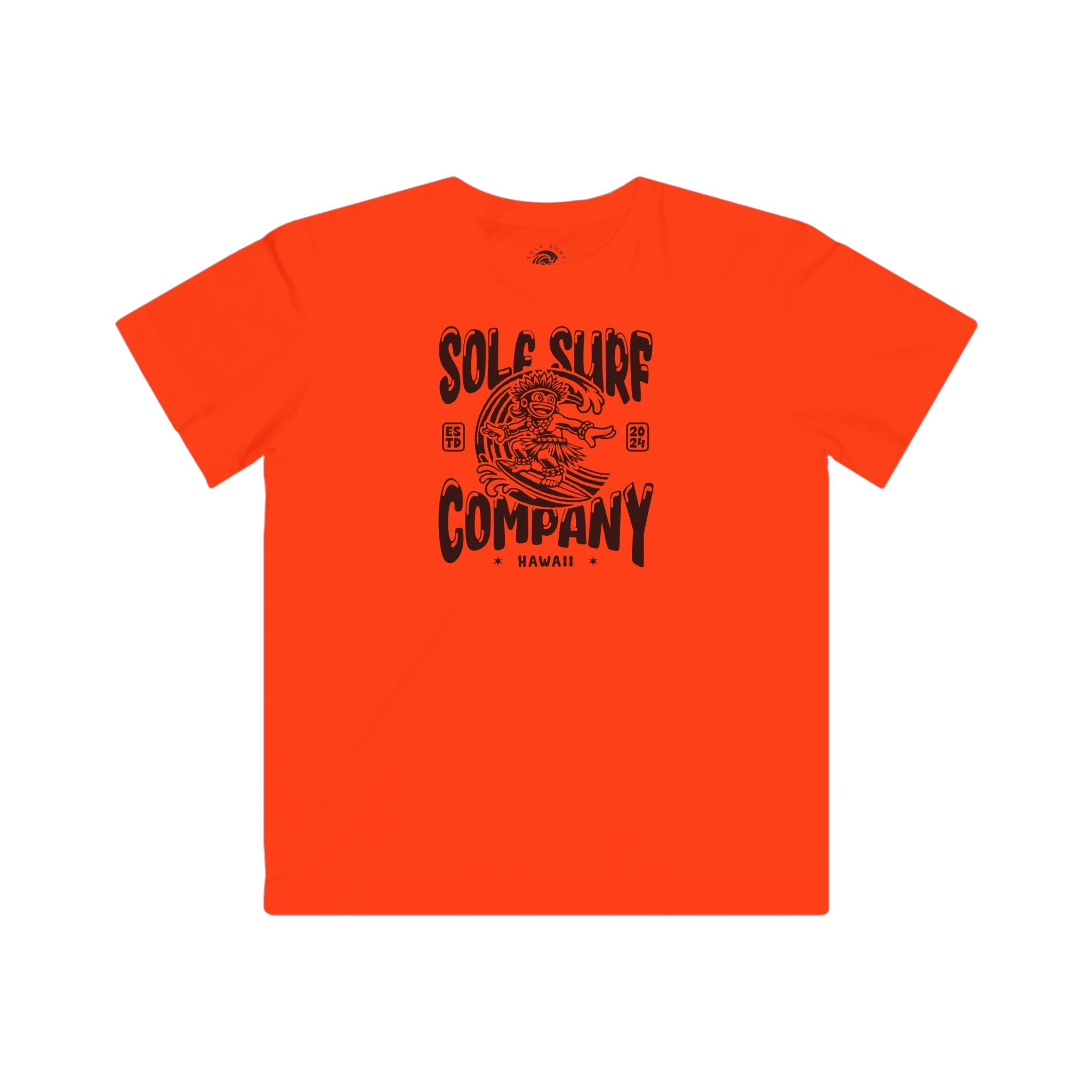 Kids orange tee featuring spooky surf logo from Solo Surf Company Hawaii.
