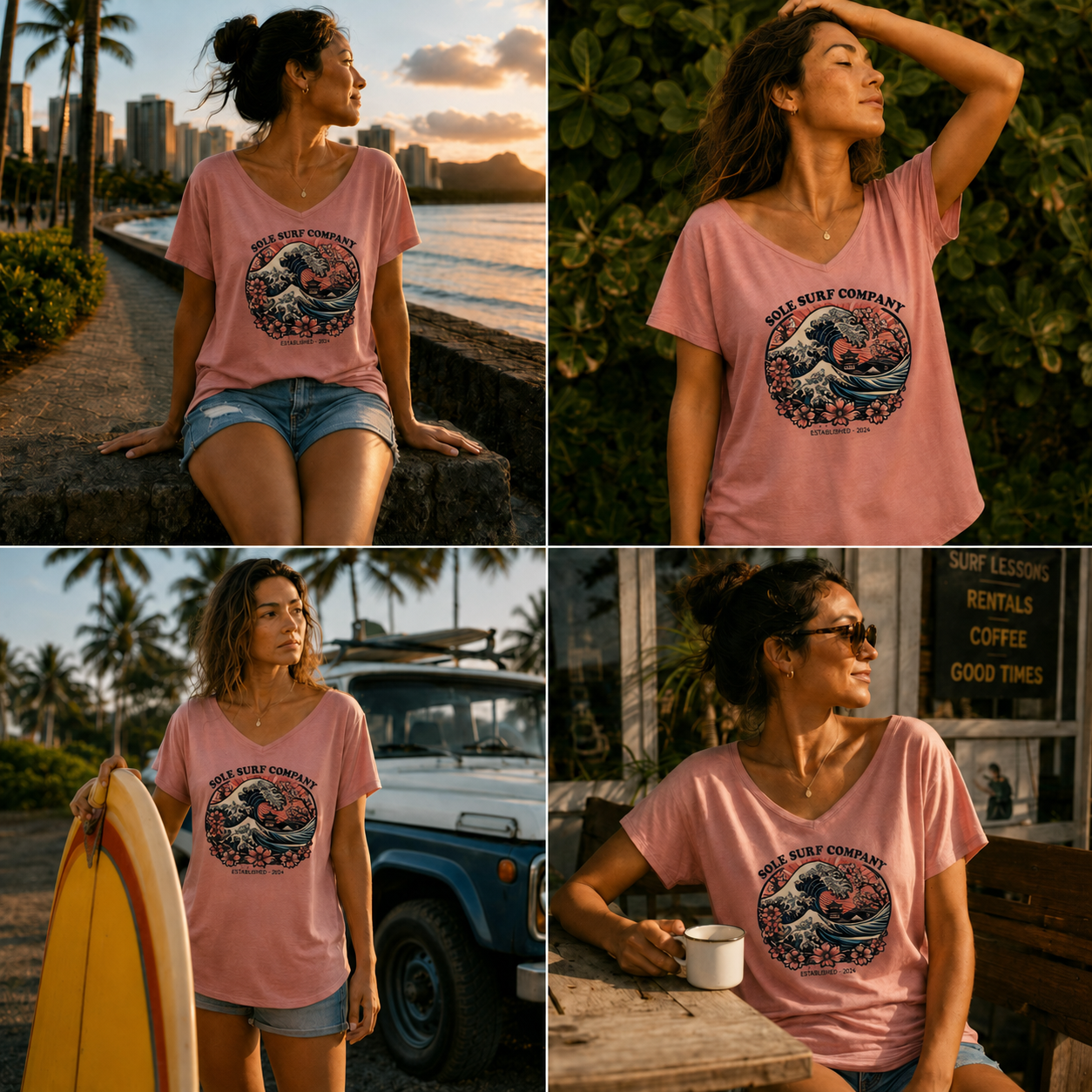 Japanese Waves and Flowers Tee
